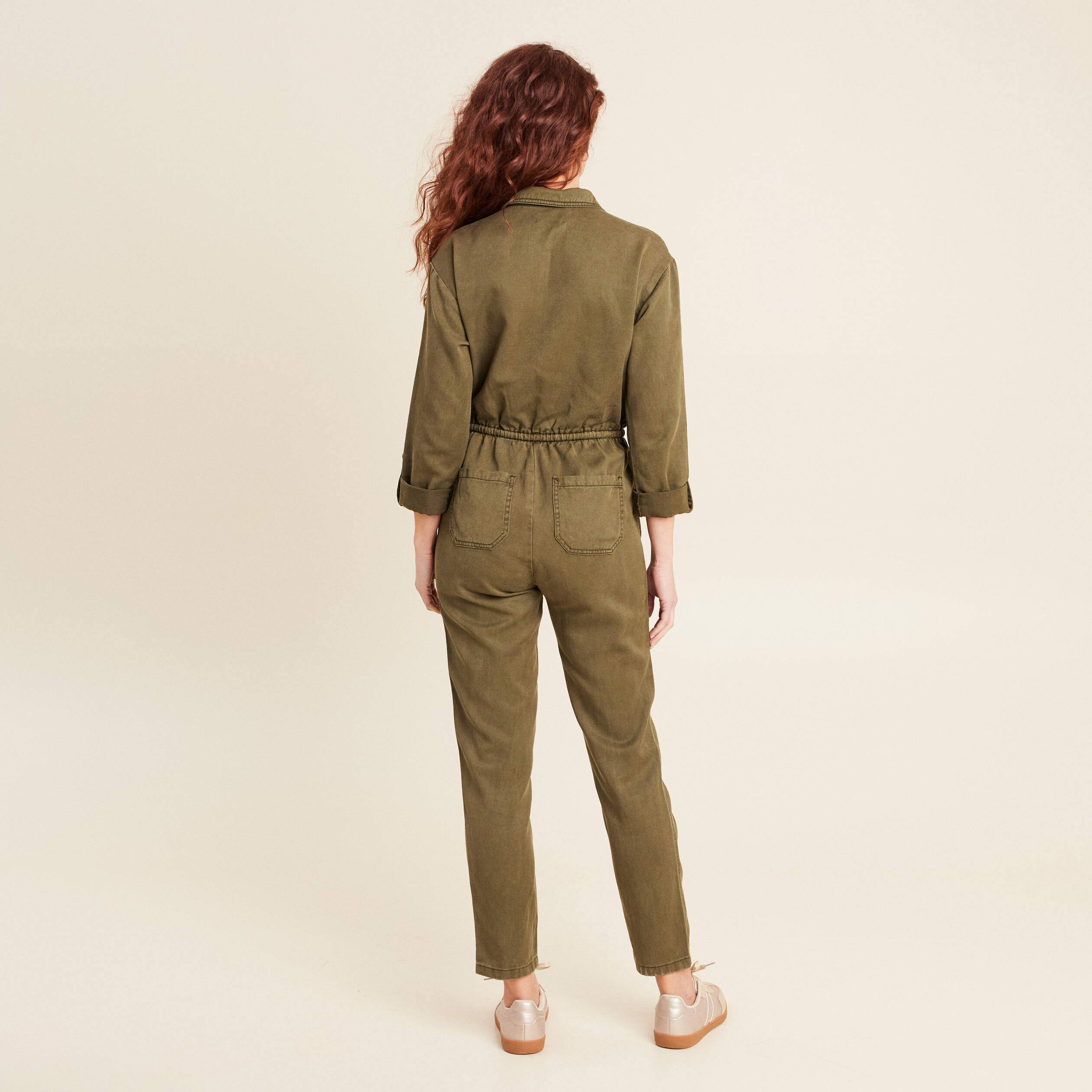 Combinaison pantalon zippée vert olive femme
