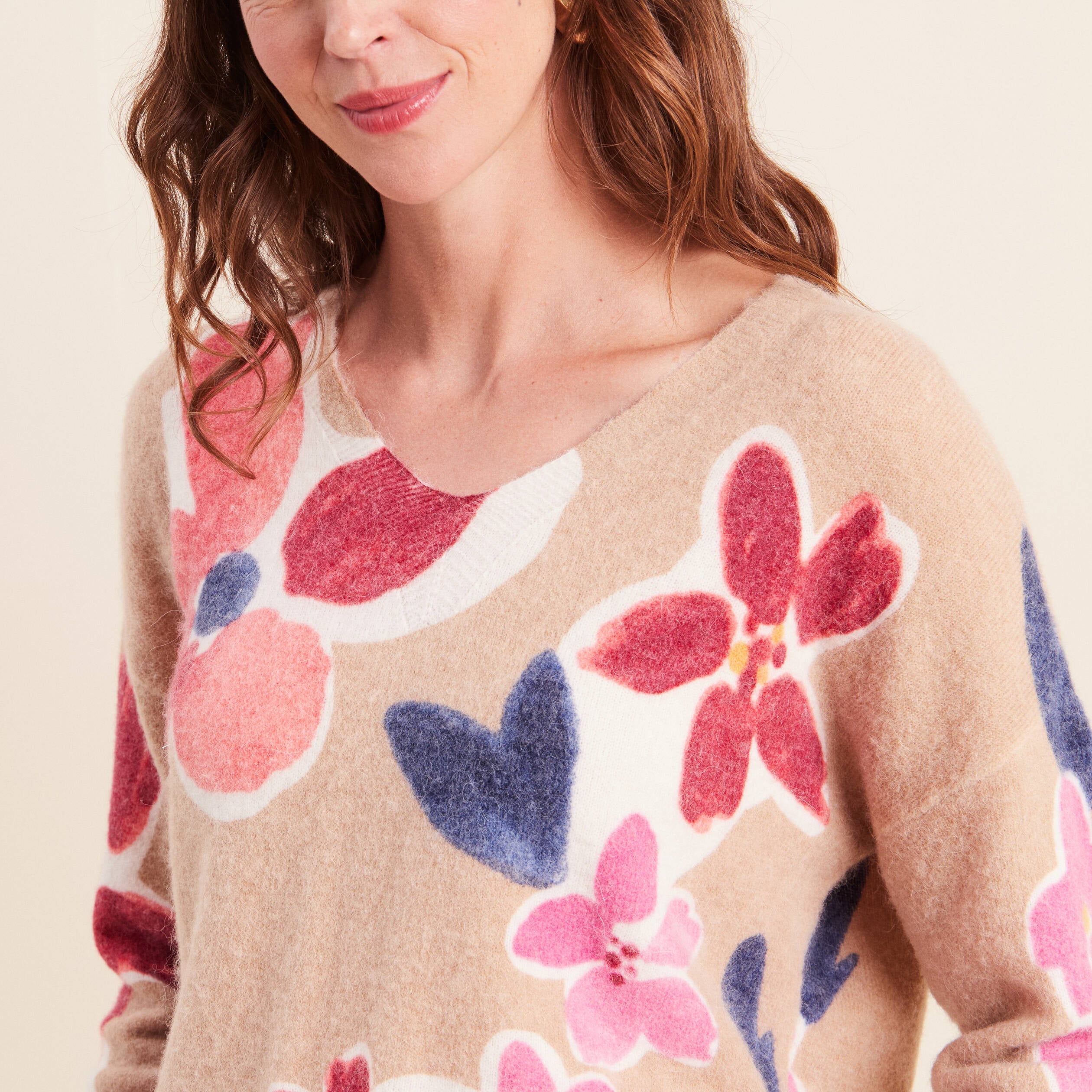 Pull manches longues beige femme