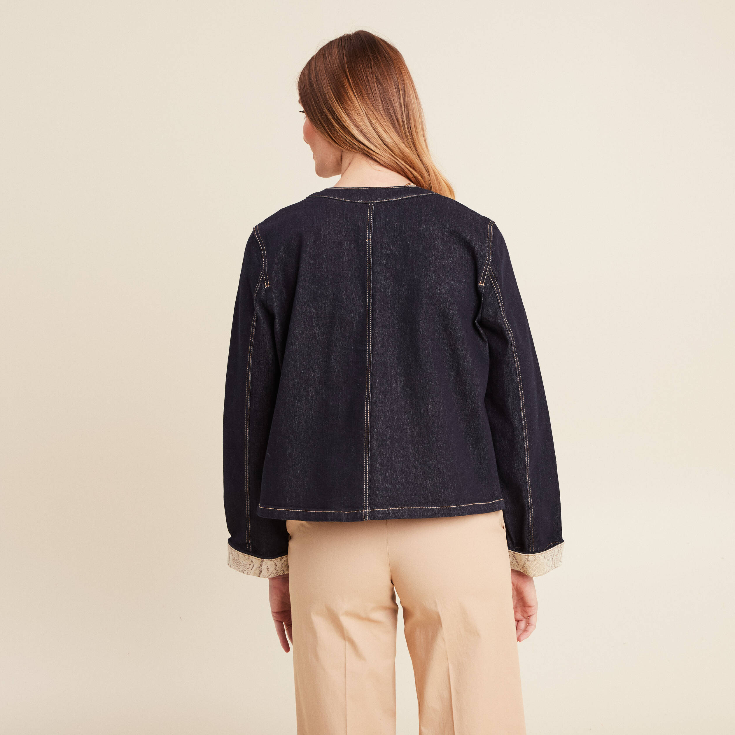 veste sans col denim brut femme Veste sans col denim brut femme