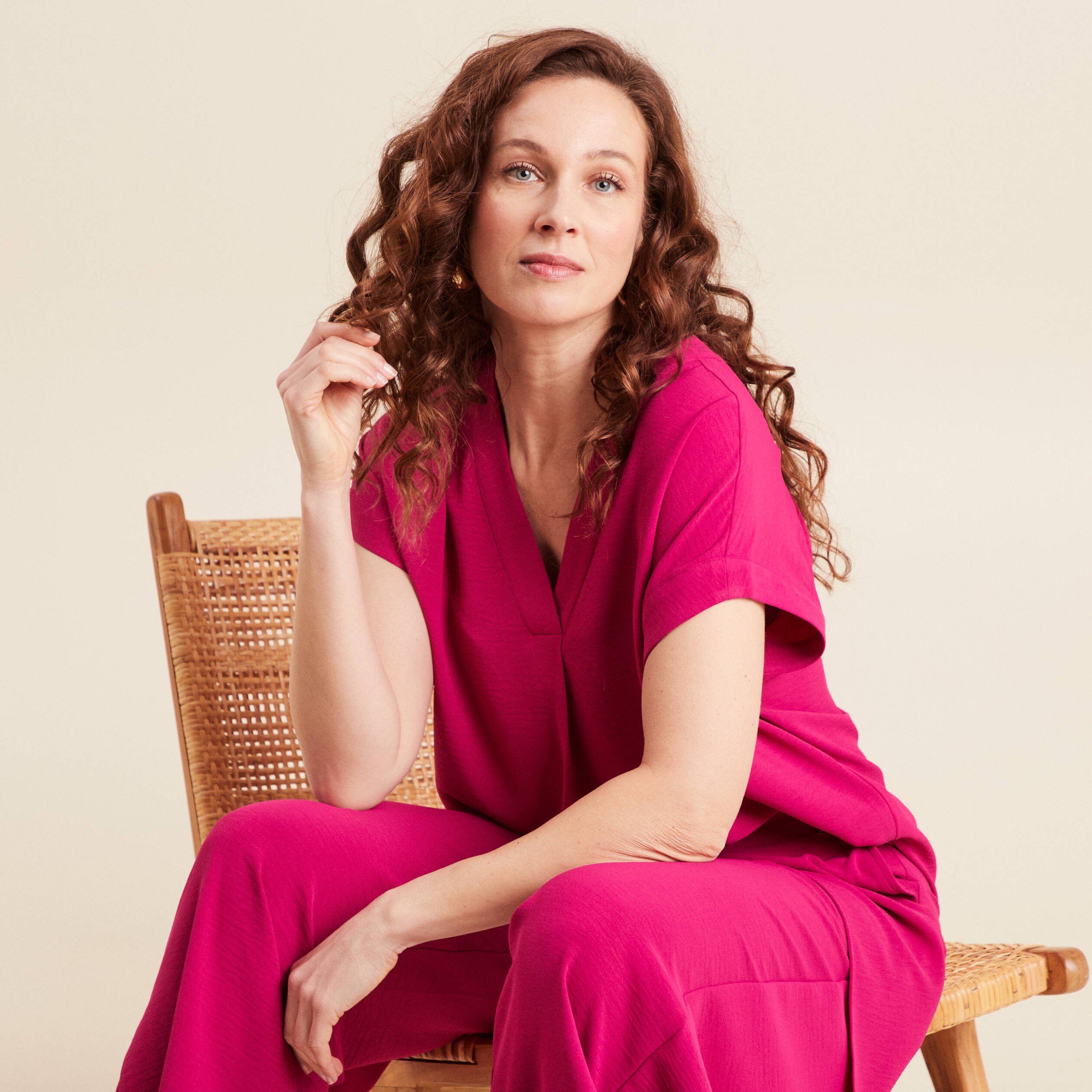 Blouse manches courtes rose fushia femme