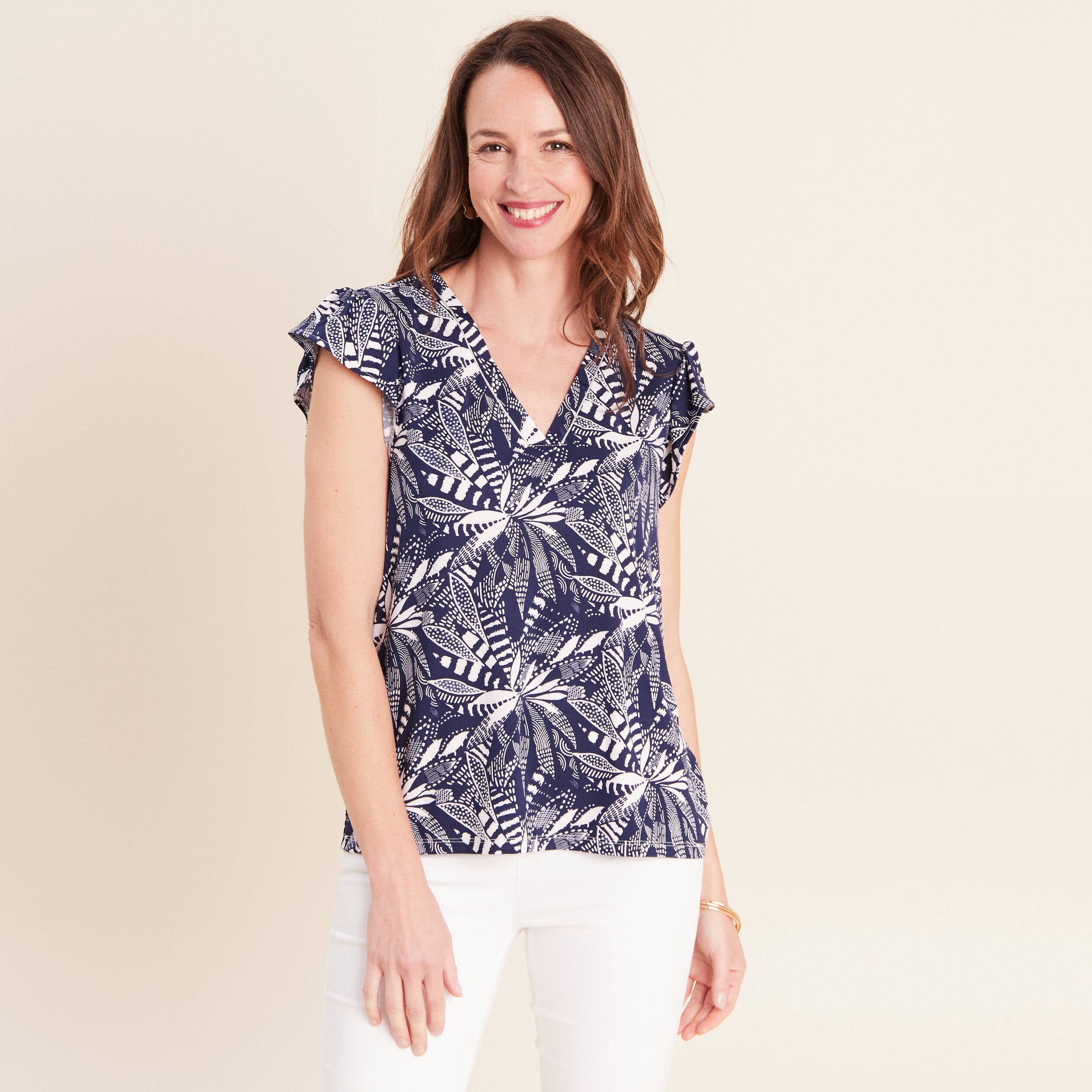 T-shirt col v manches courtes bleu femme
