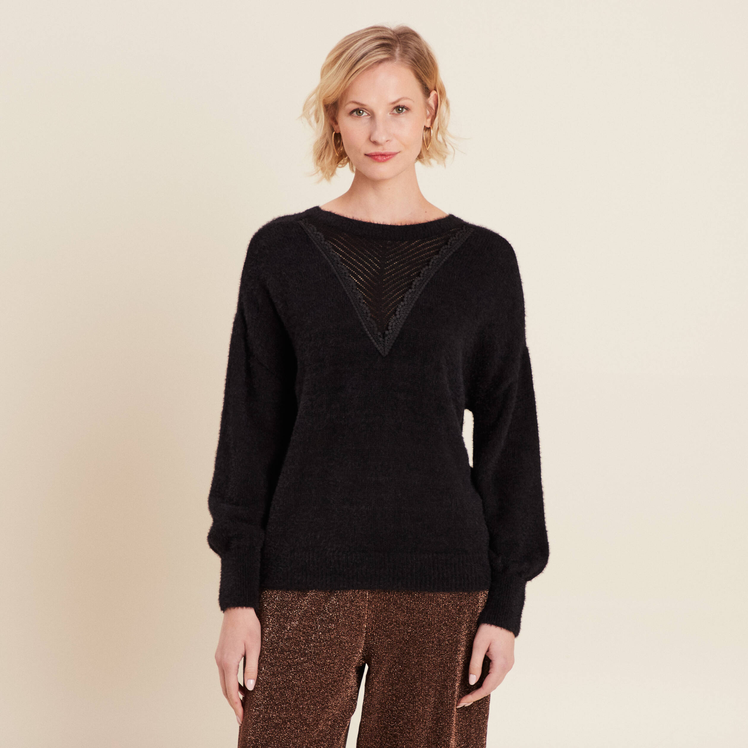 Pull manches longues noir femme