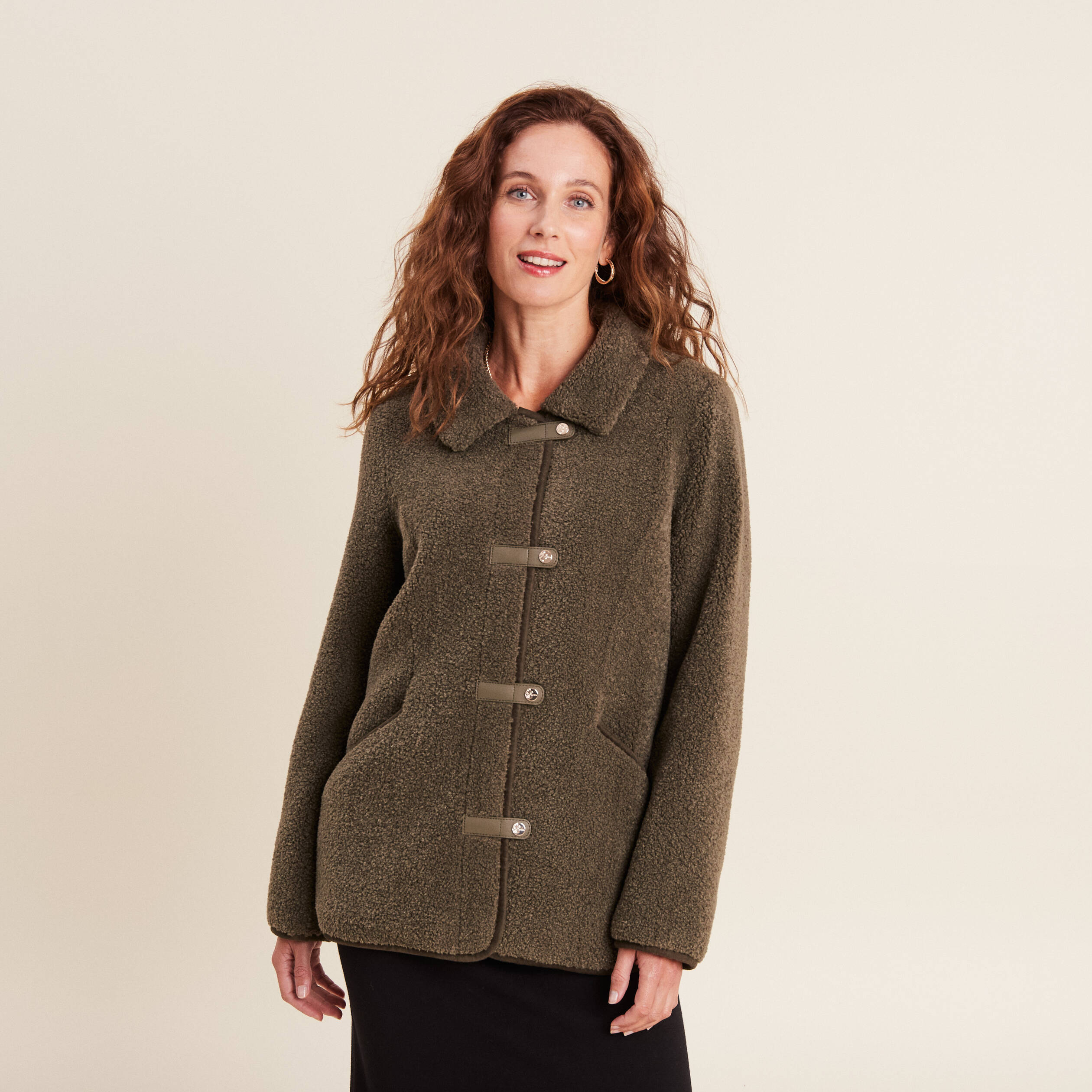 manteau droit laine mouton vert kaki femme Manteau droit laine mouton vert kaki femme