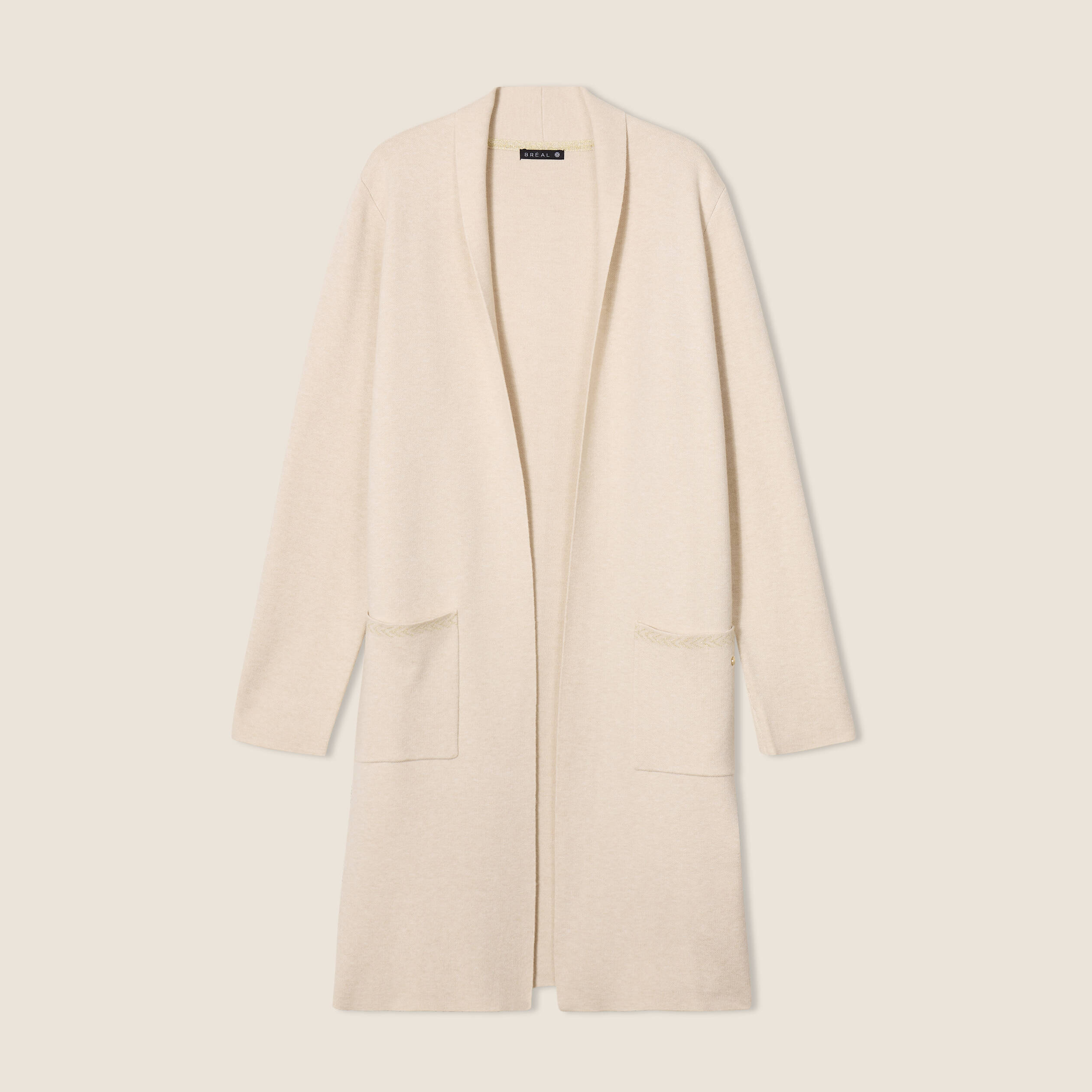 Gilet long manches longues creme femme