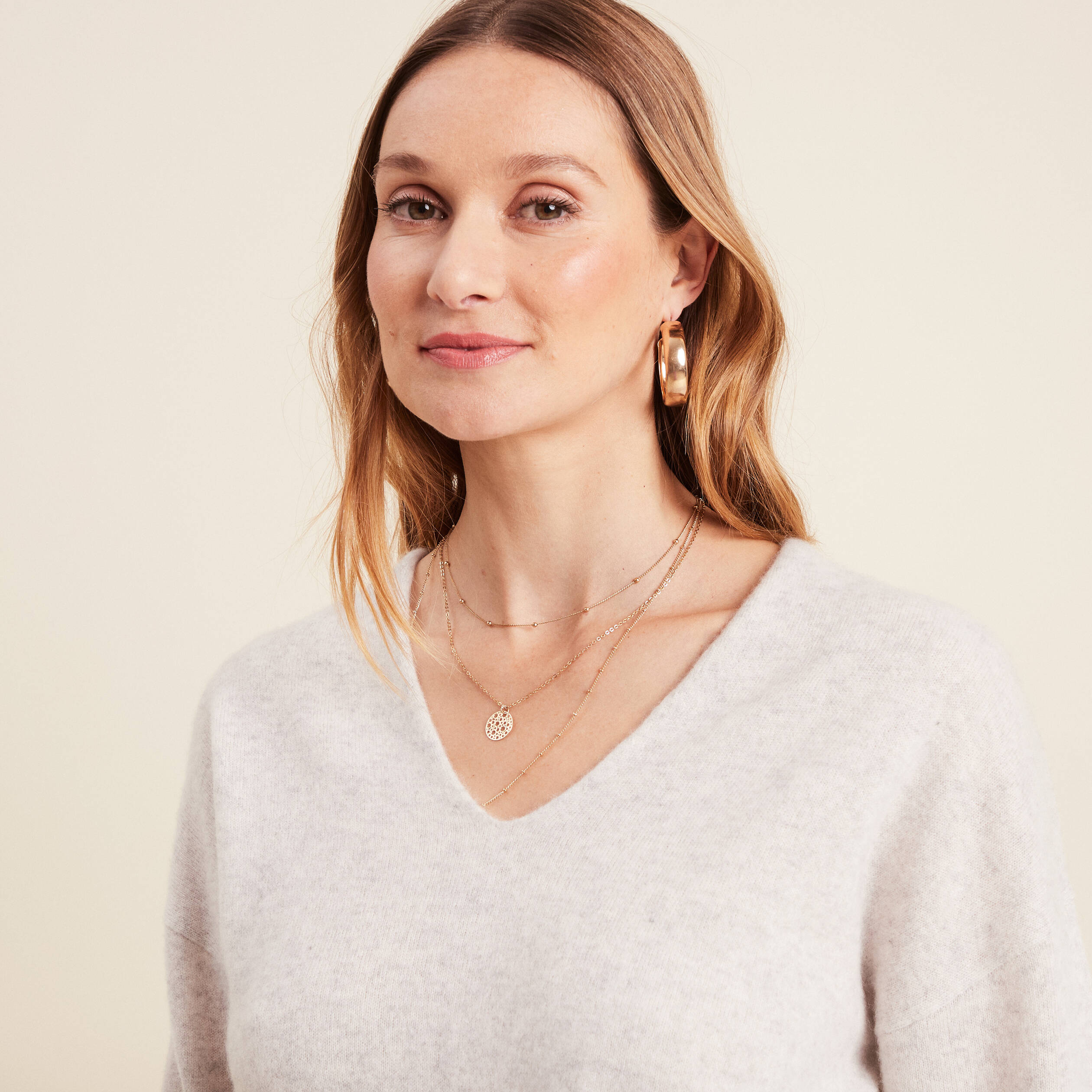 Pull en cachemire manches longues gris clair femme