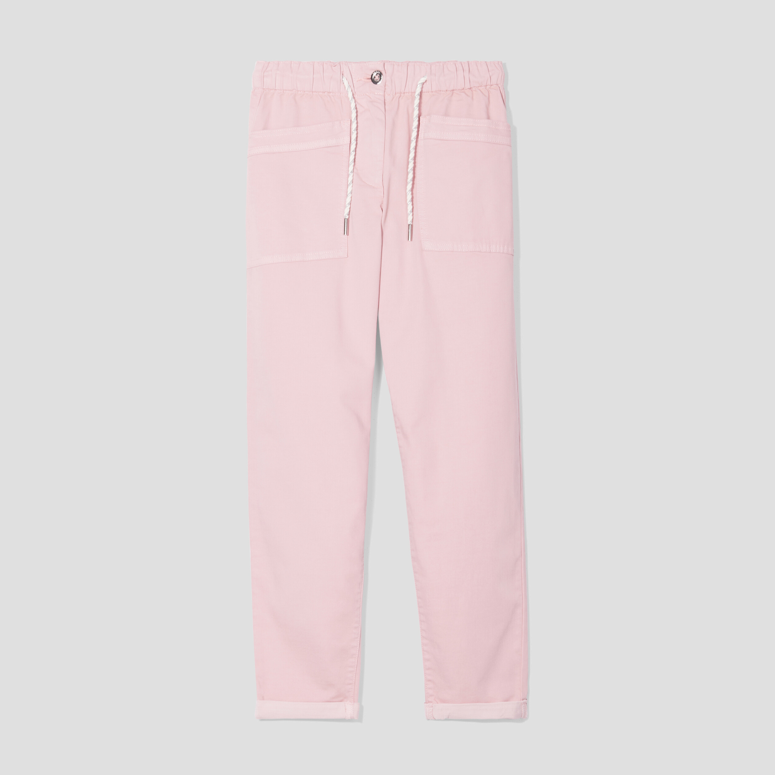 Pantalon coupe droite a coulisse rose pastel femme Breal