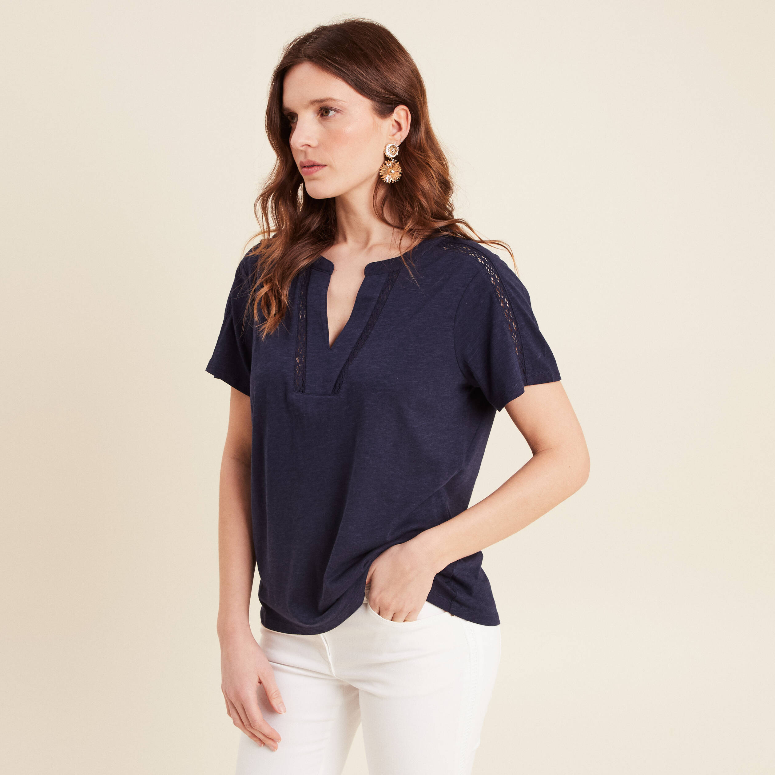 T-shirt manches courtes bleu marine femme