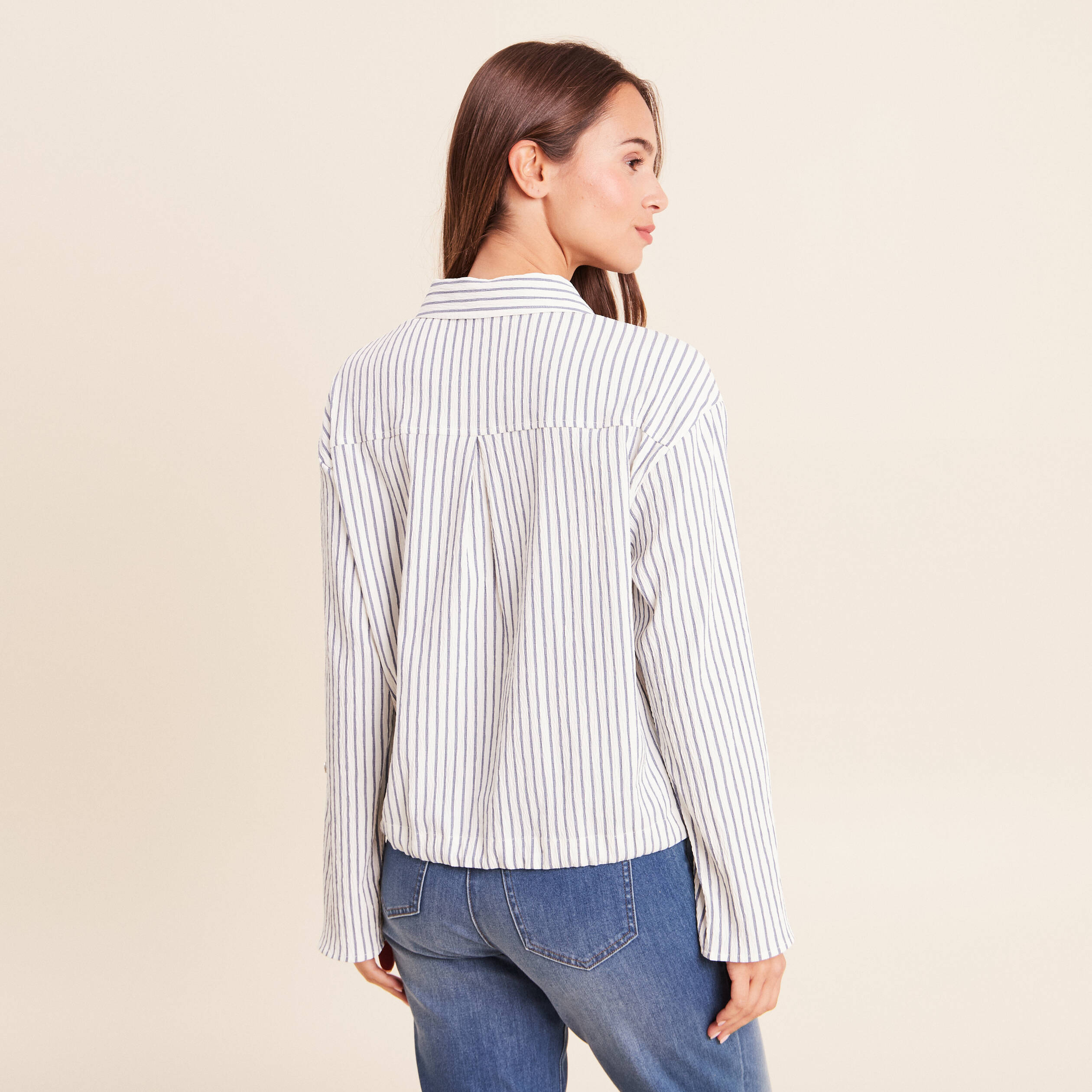 Chemise fluide manches longues bleu femme