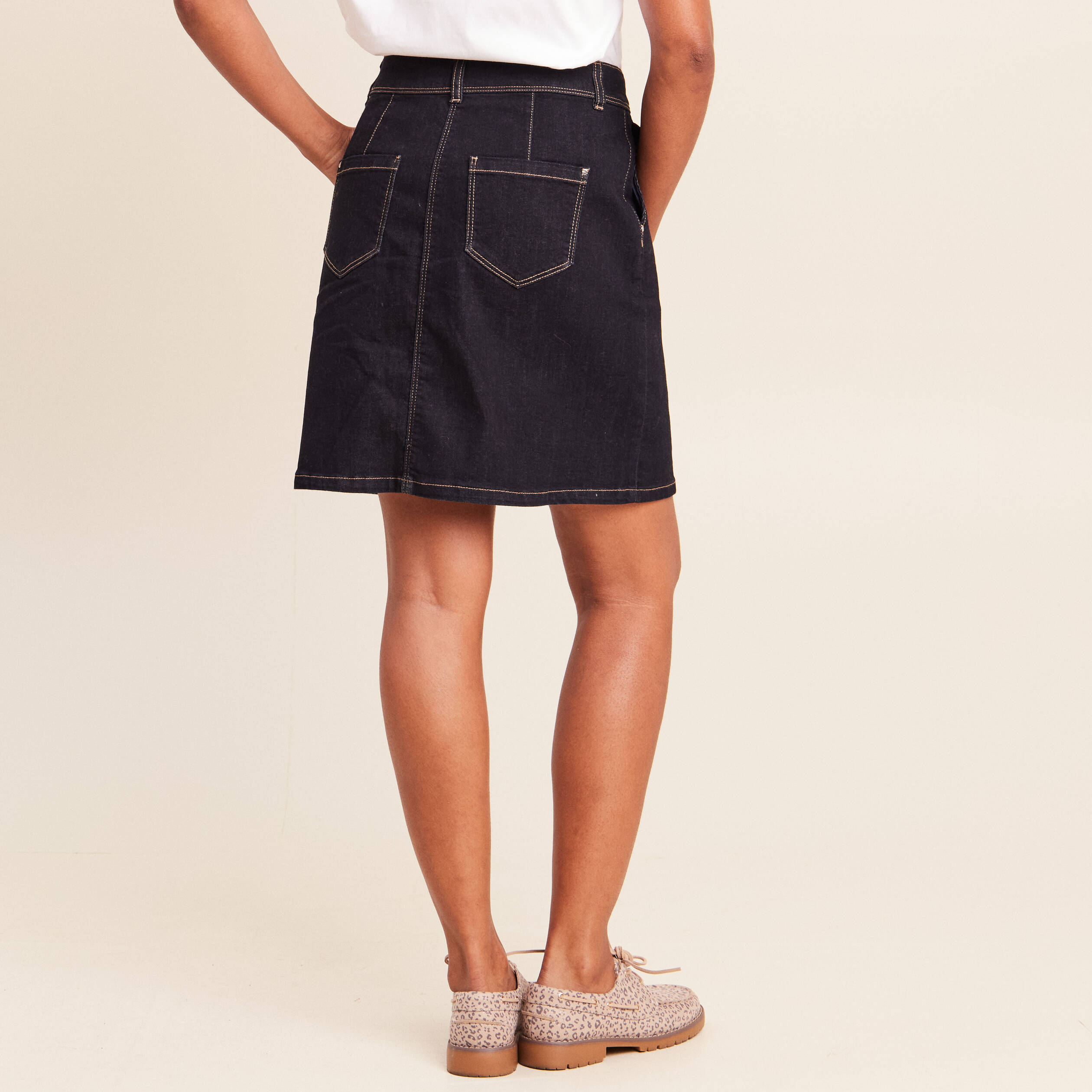 Jupe courte trap&egrave;ze en jean denim brut femme