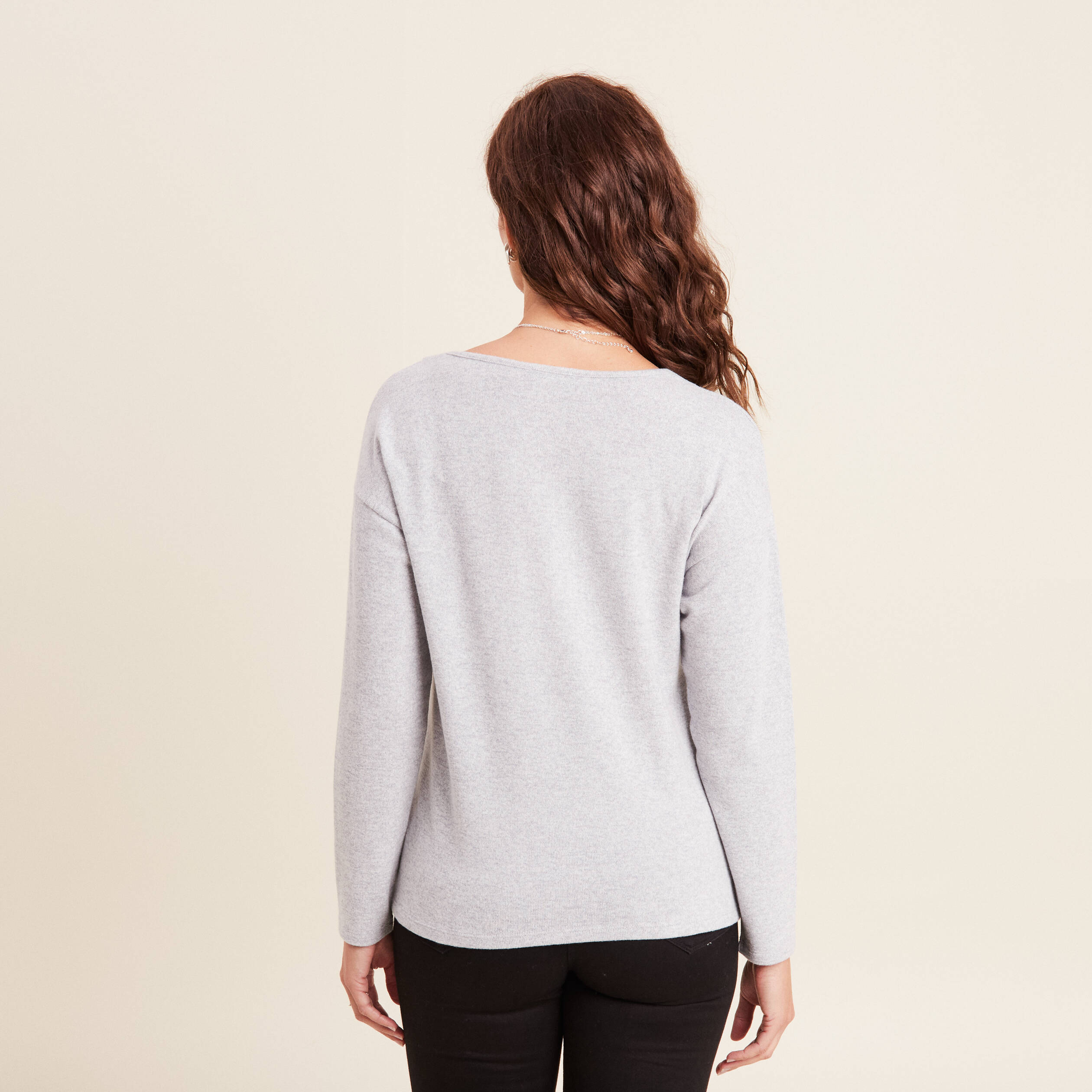 T-shirt manches longues gris clair femme