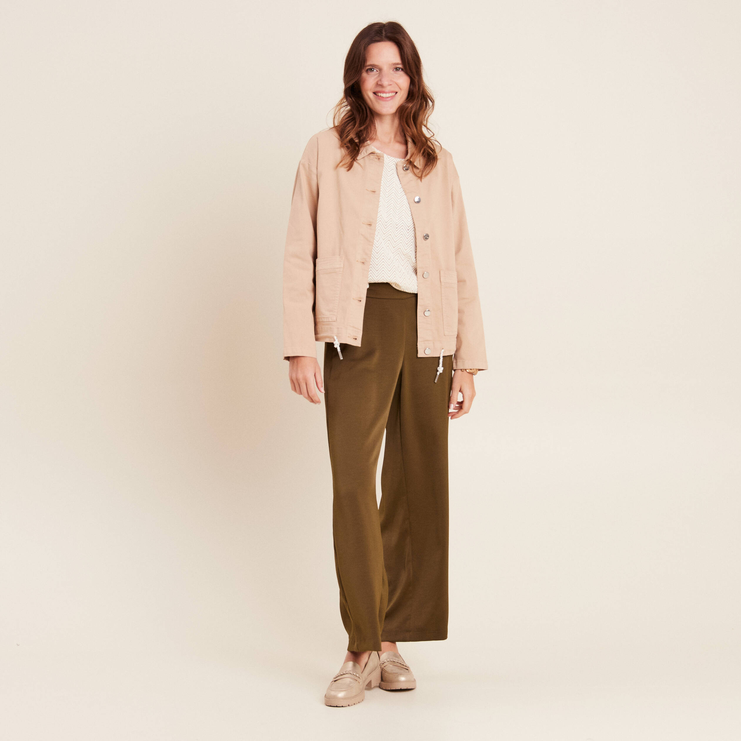 Blouson droit boutonné sable femme