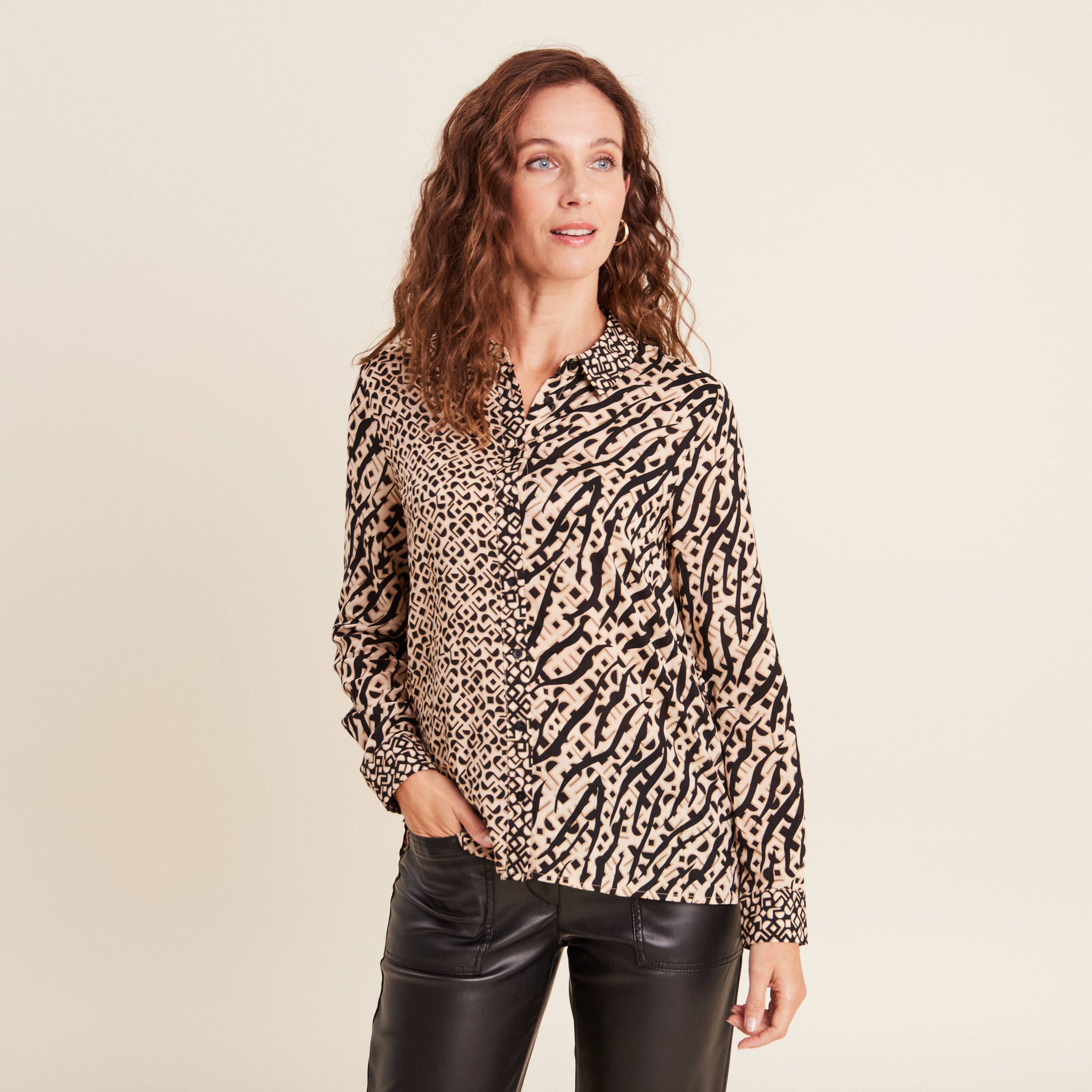 Chemise manches longues beige femme