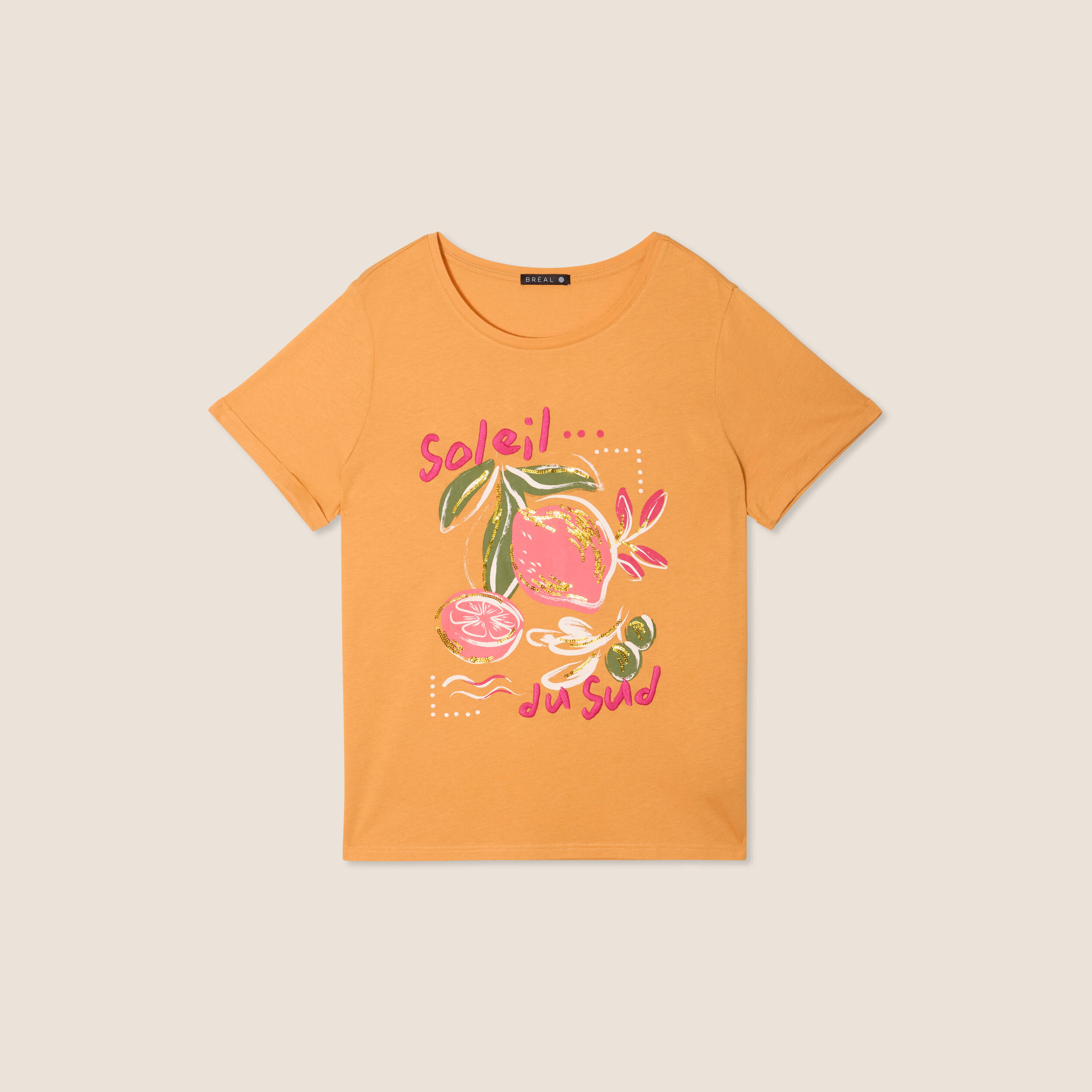 T-shirt manches courtes orange clair femme