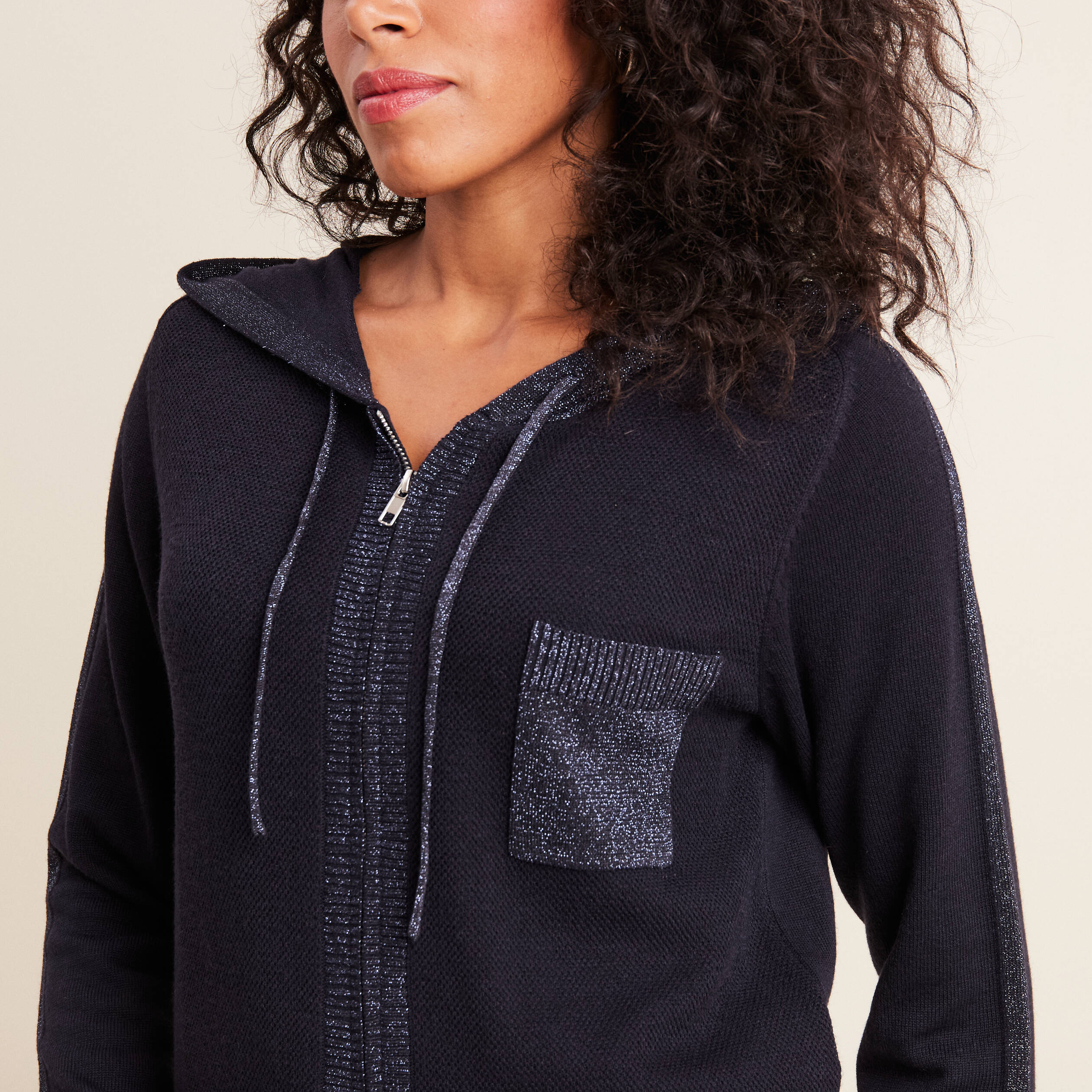 Gilet a capuche zippe bleu fonce femme Breal