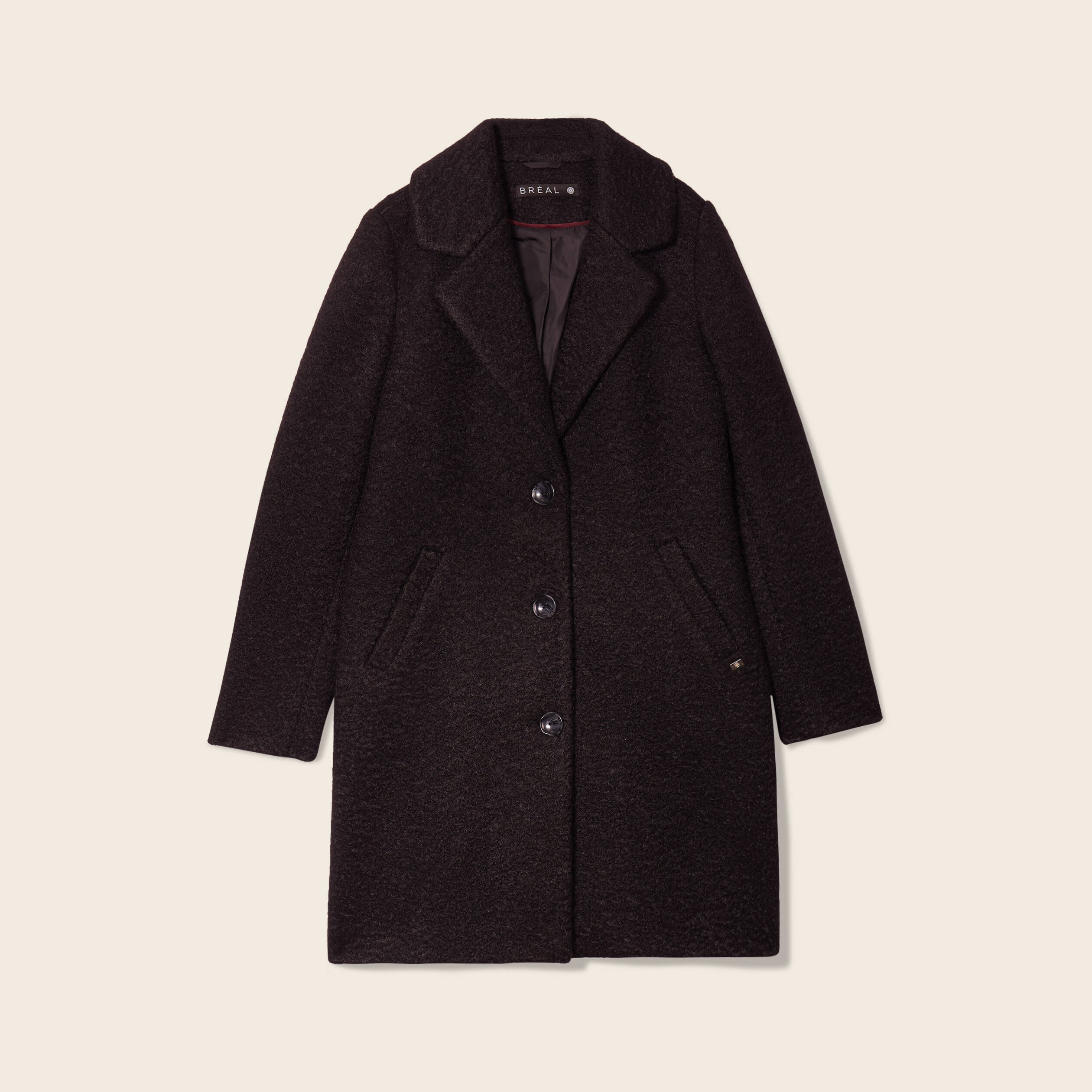 Manteau droit boutonné noir femme