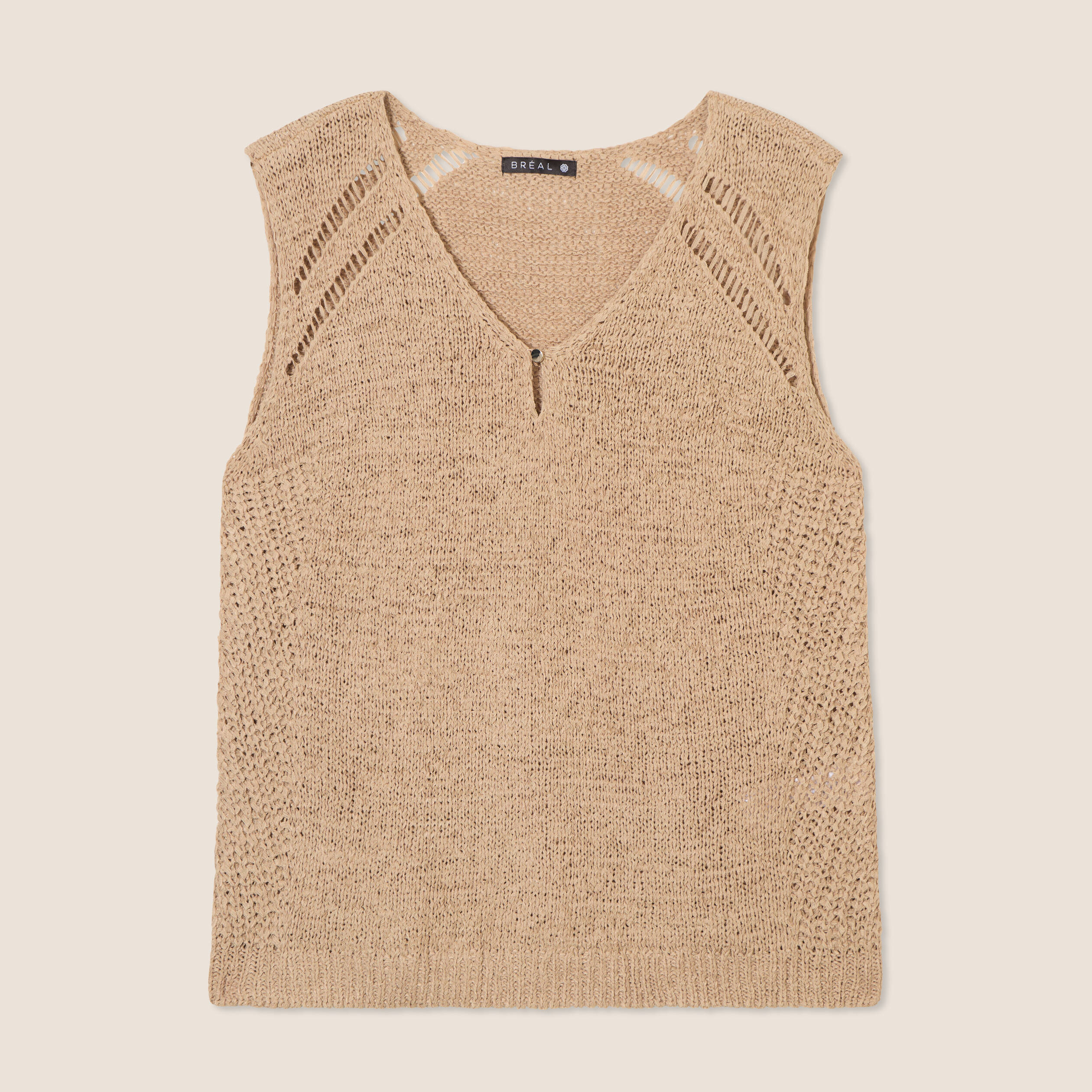 debardeur tricot sans manches sable femme Débardeur tricot sans manches sable femme
