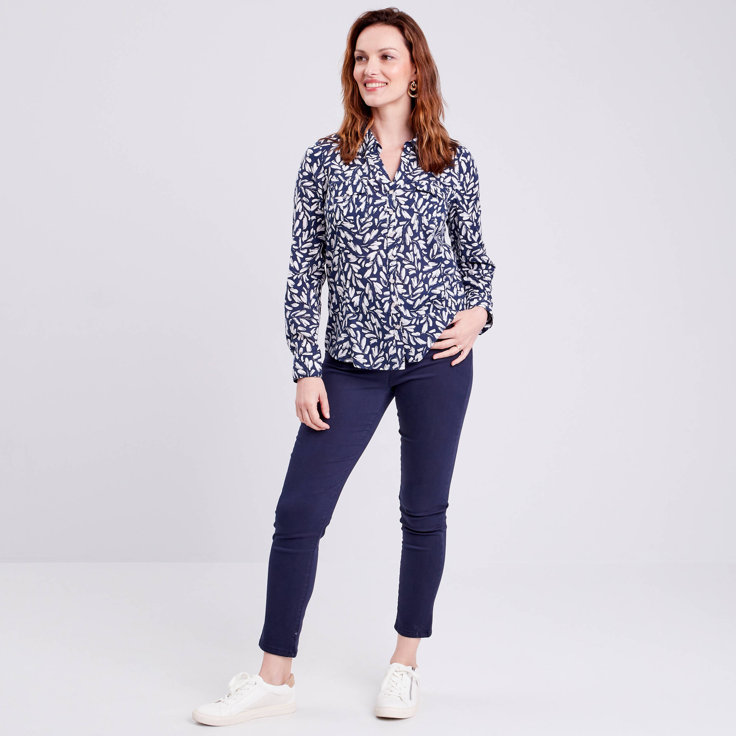 Chemise manches longues bleu foncé femme