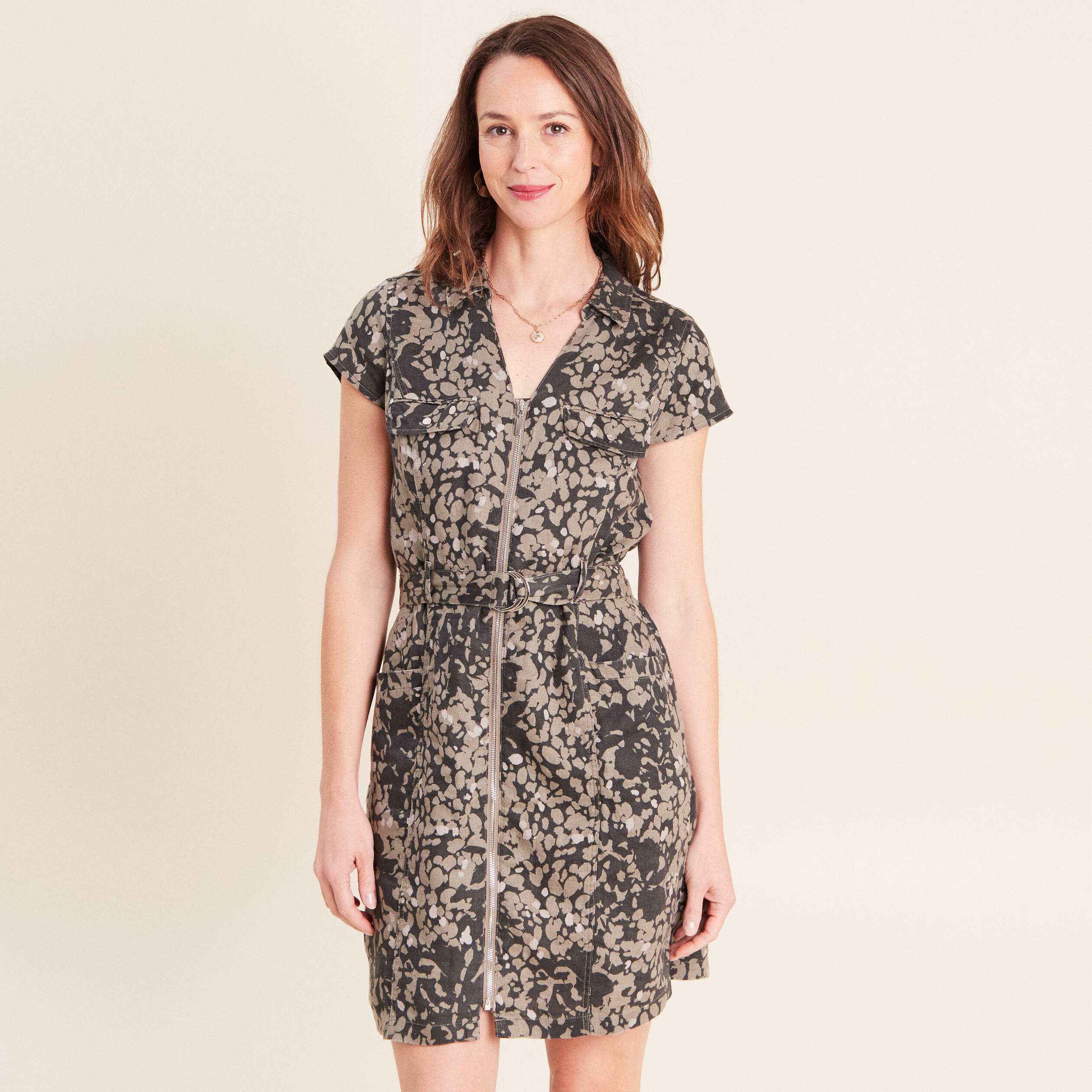 Robe droite zipp&eacute;e vert femme