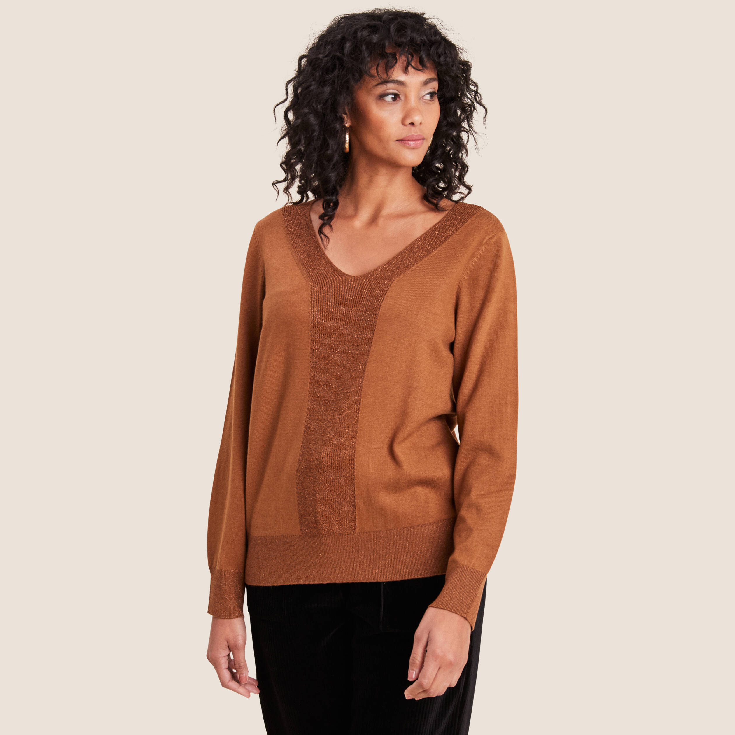 Pull manches longues marron femme