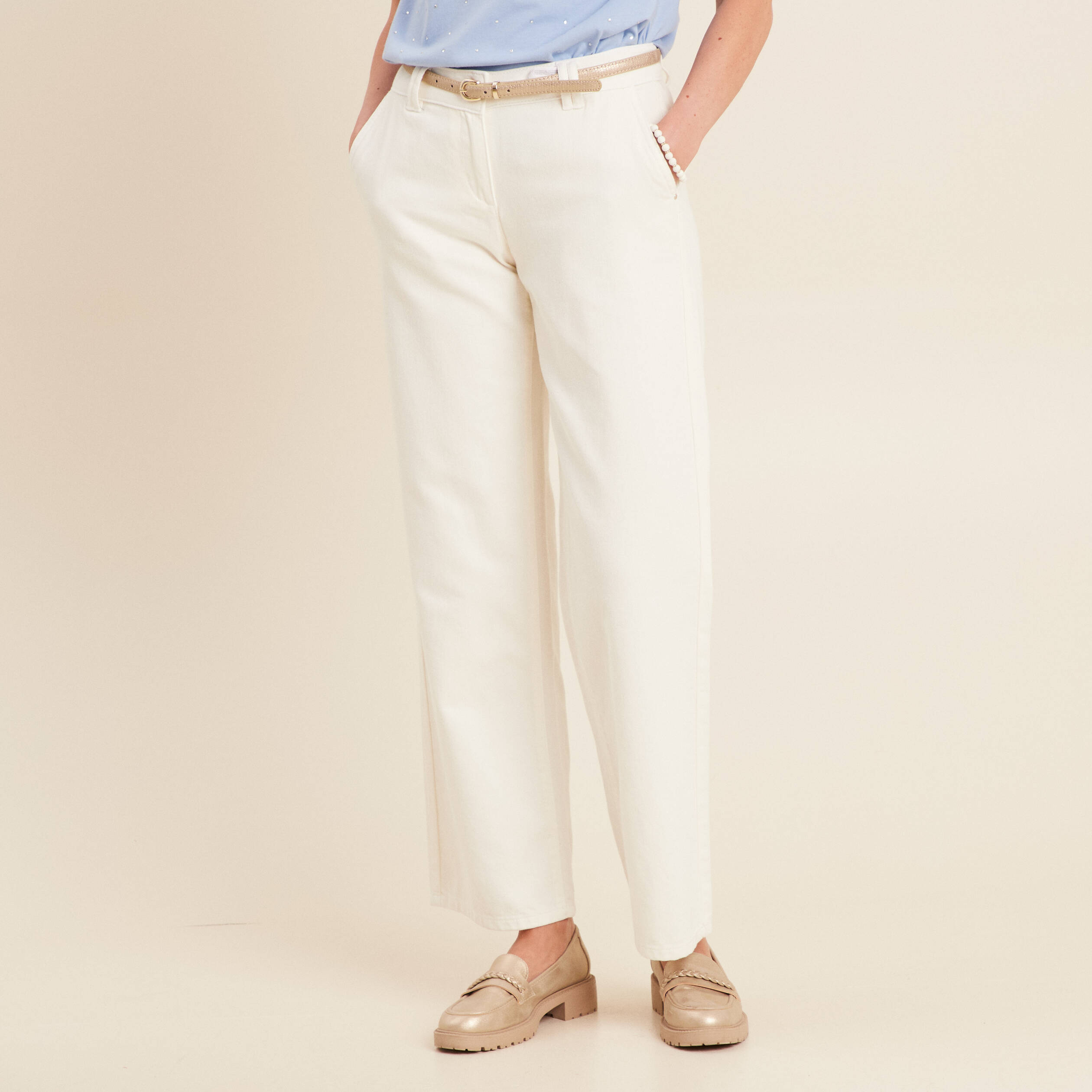 pantalon droit taille basculee ecru femme Pantalon droit taille basculée ecru femme