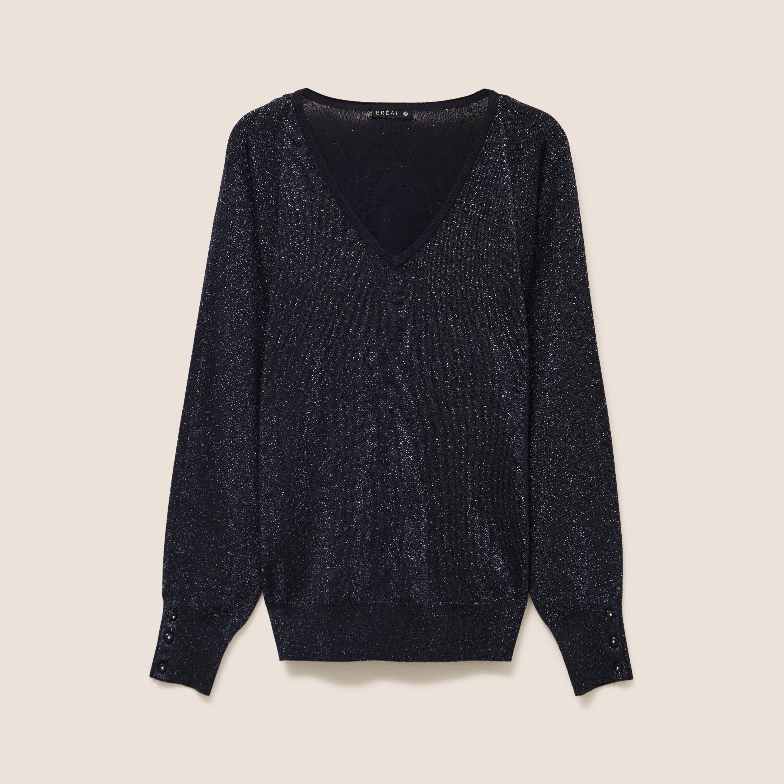 Pull manches longues bleu fonc&eacute; femme