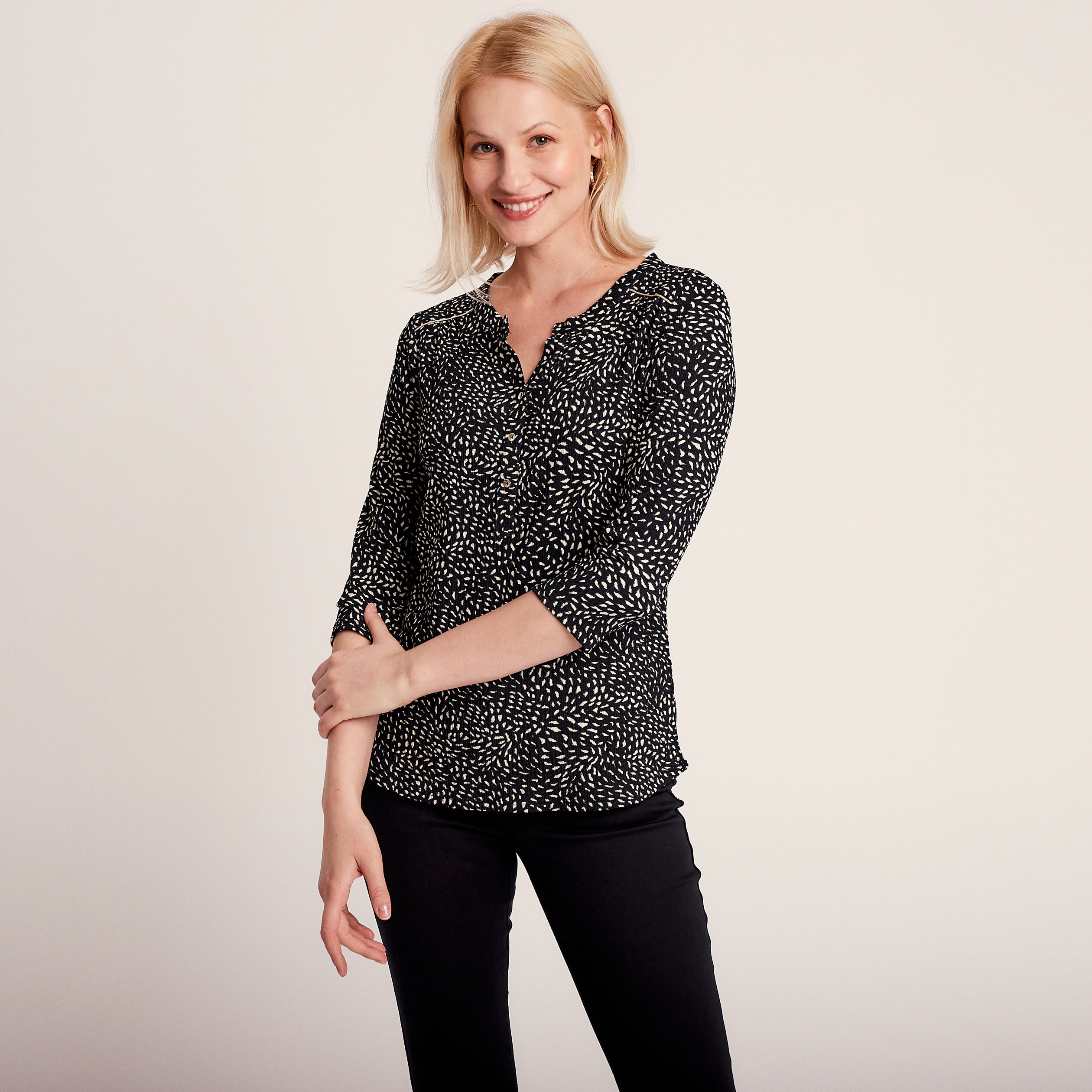 T-shirt manches 3/4 noir femme