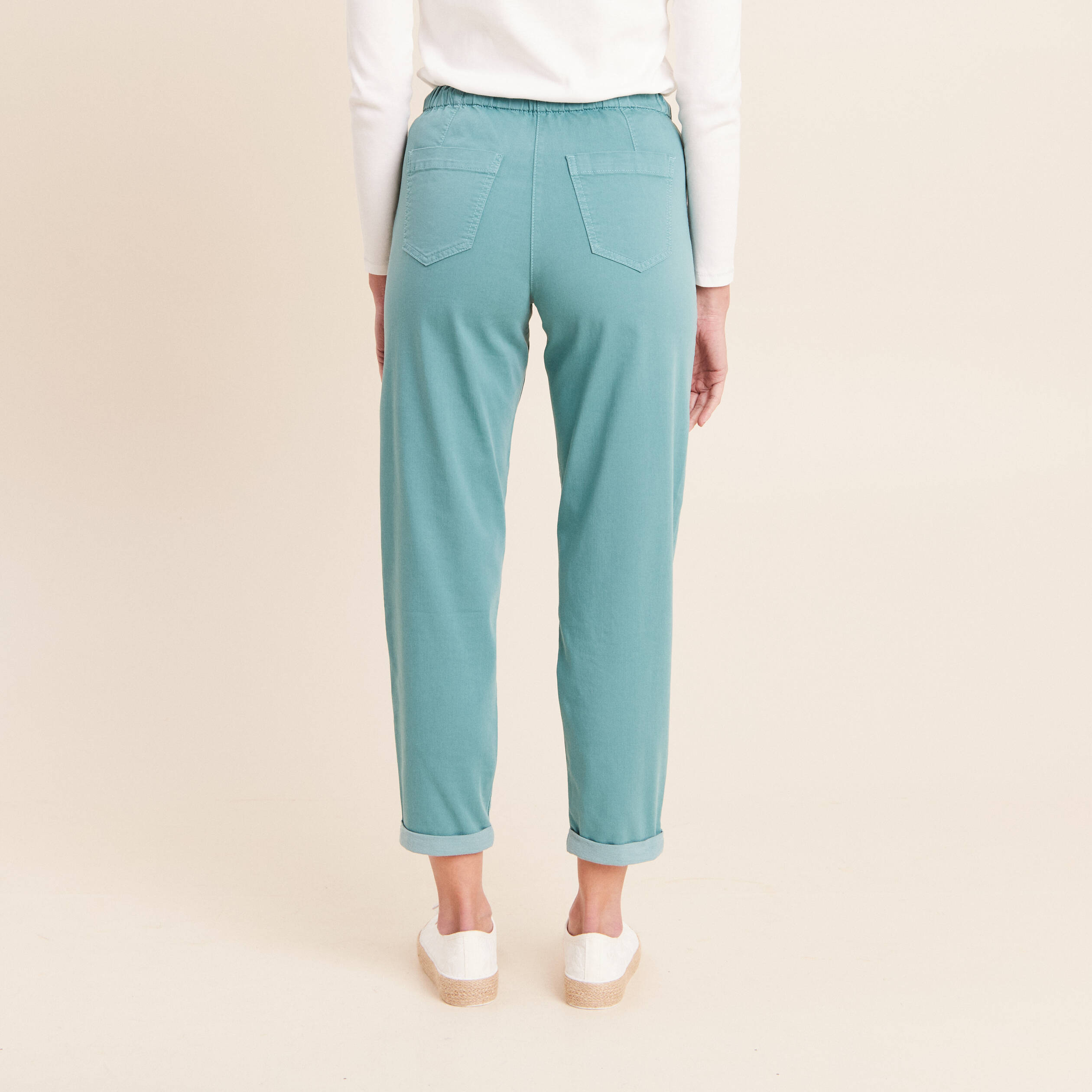 Pantalon coupe mom 7/8&egrave;me bleu turquoise femme