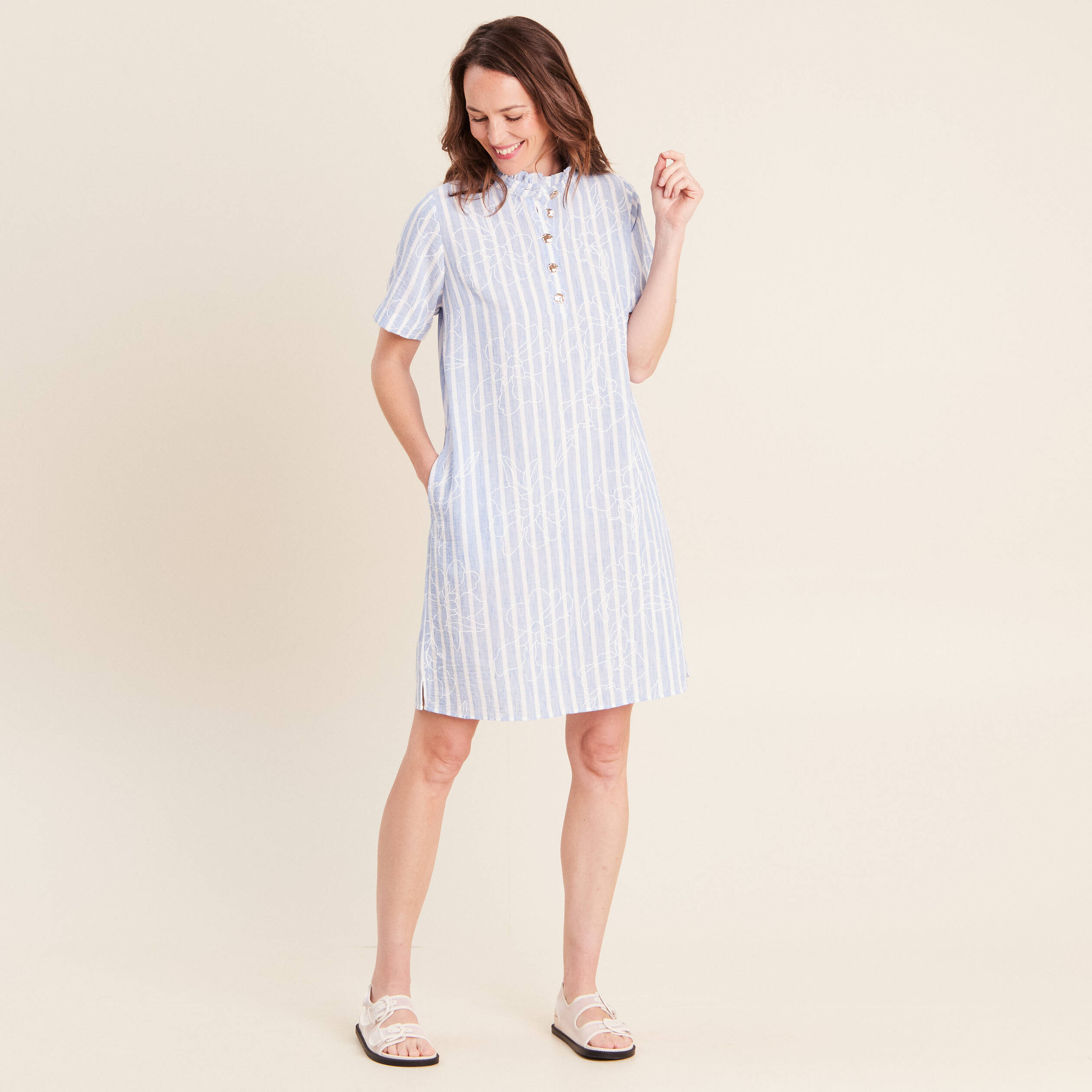 Robe droite courte col montant bleu femme