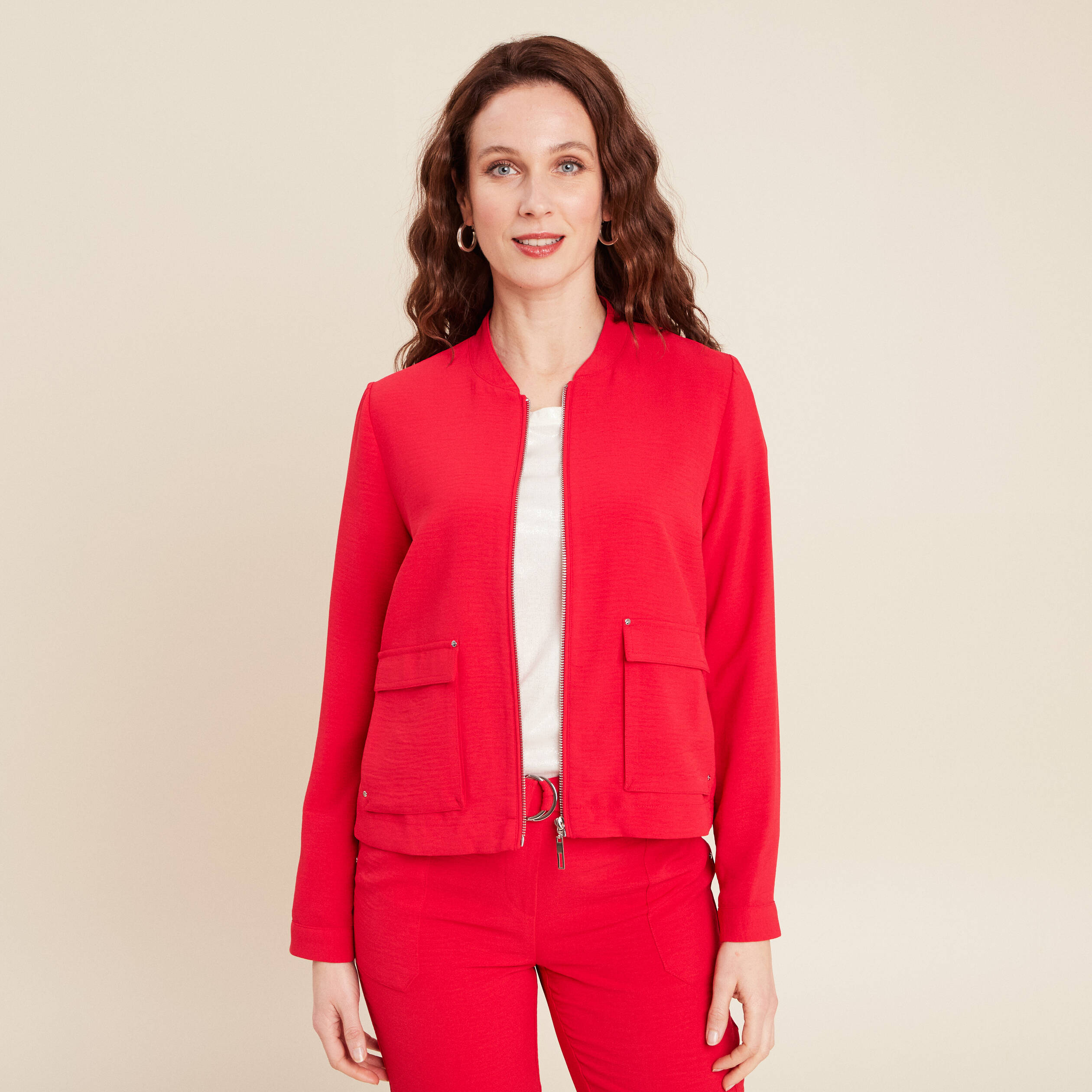 Blouson zippé 2 poches rouge femme