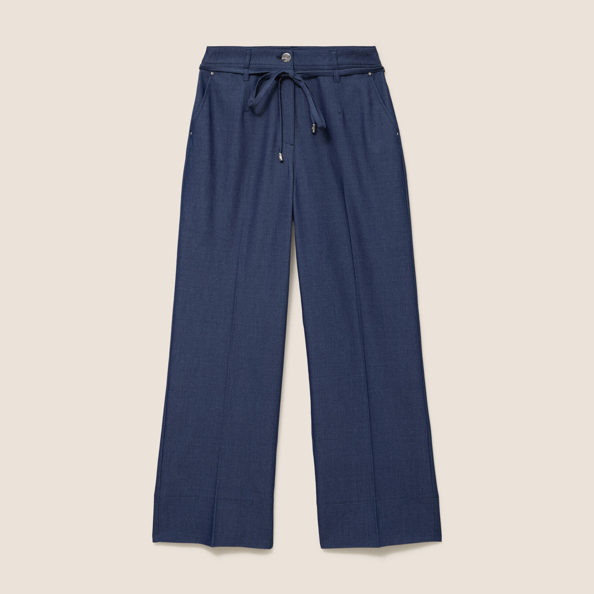 Pantalon coupe large taille haute fluide denim brut femme