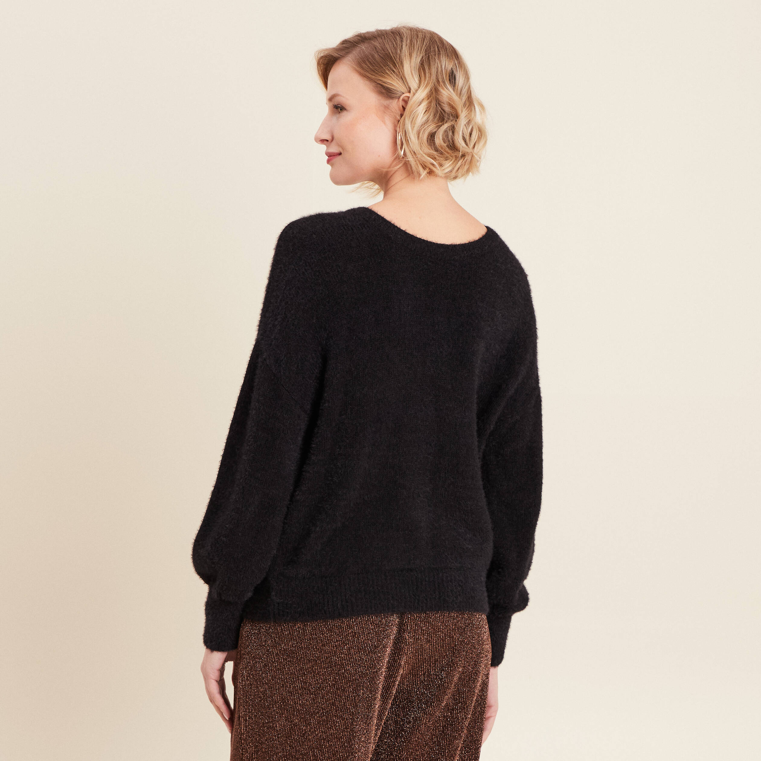 Pull manches longues noir femme