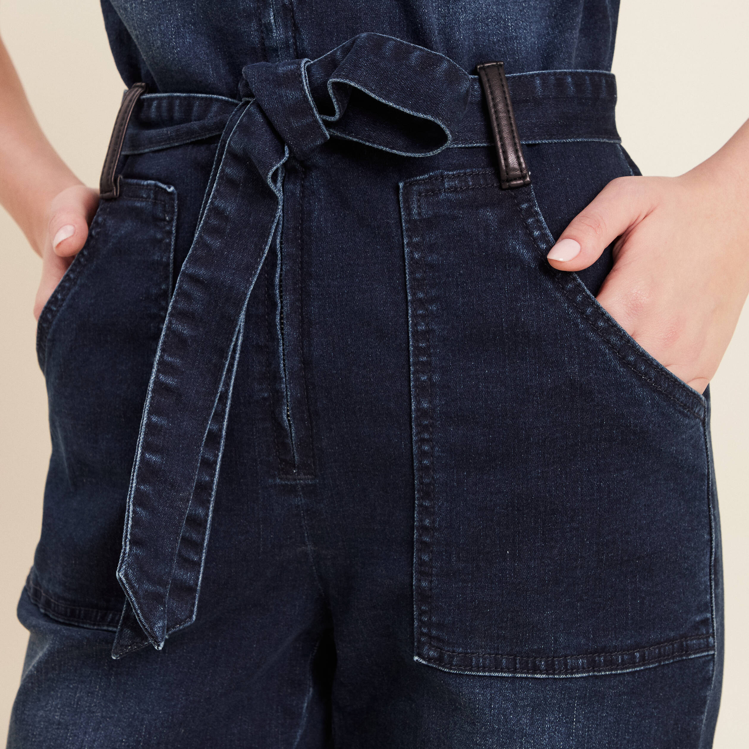 Combinaison pantalon en jean denim brut femme