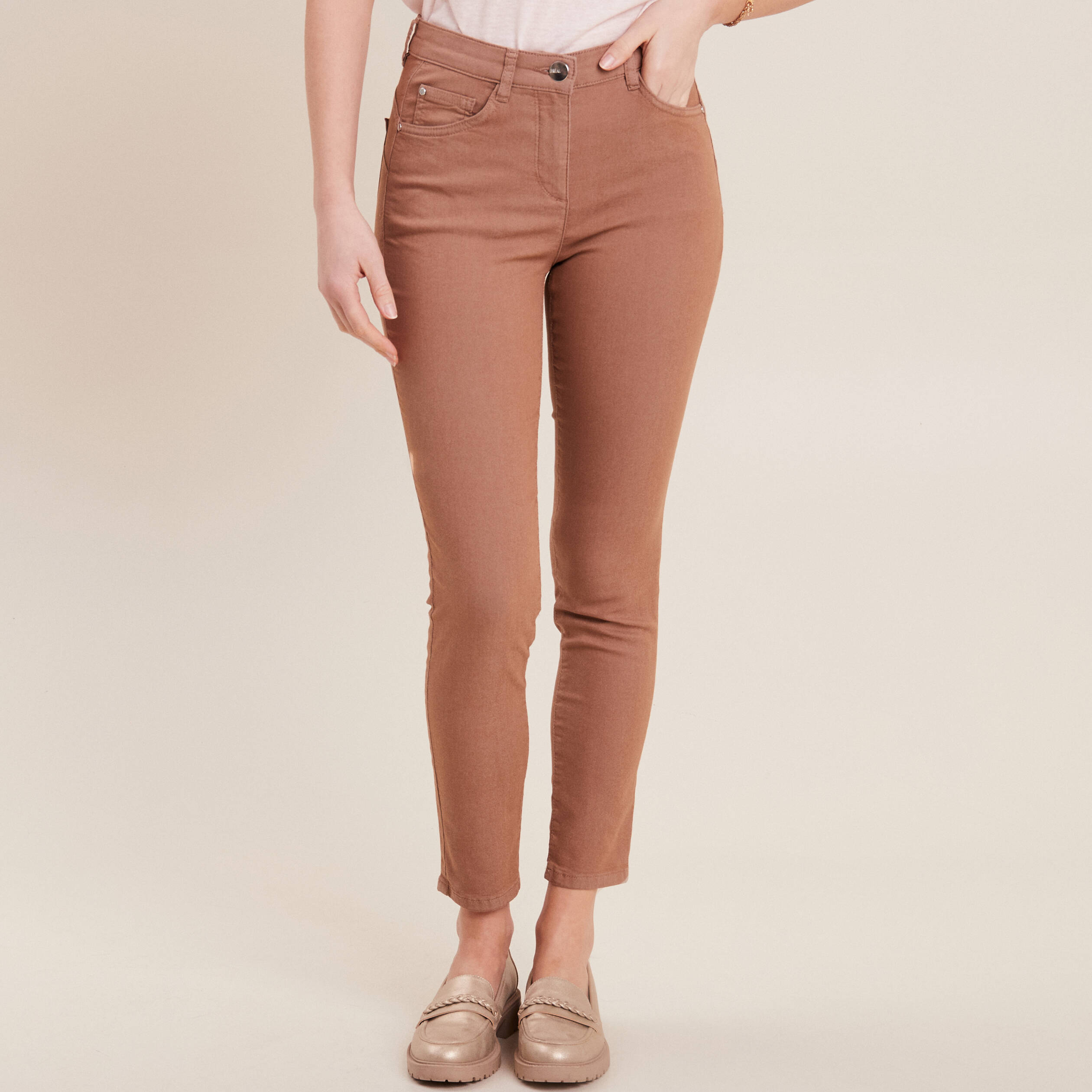 Pantalon léger taille standard 7/8ème marron femme
