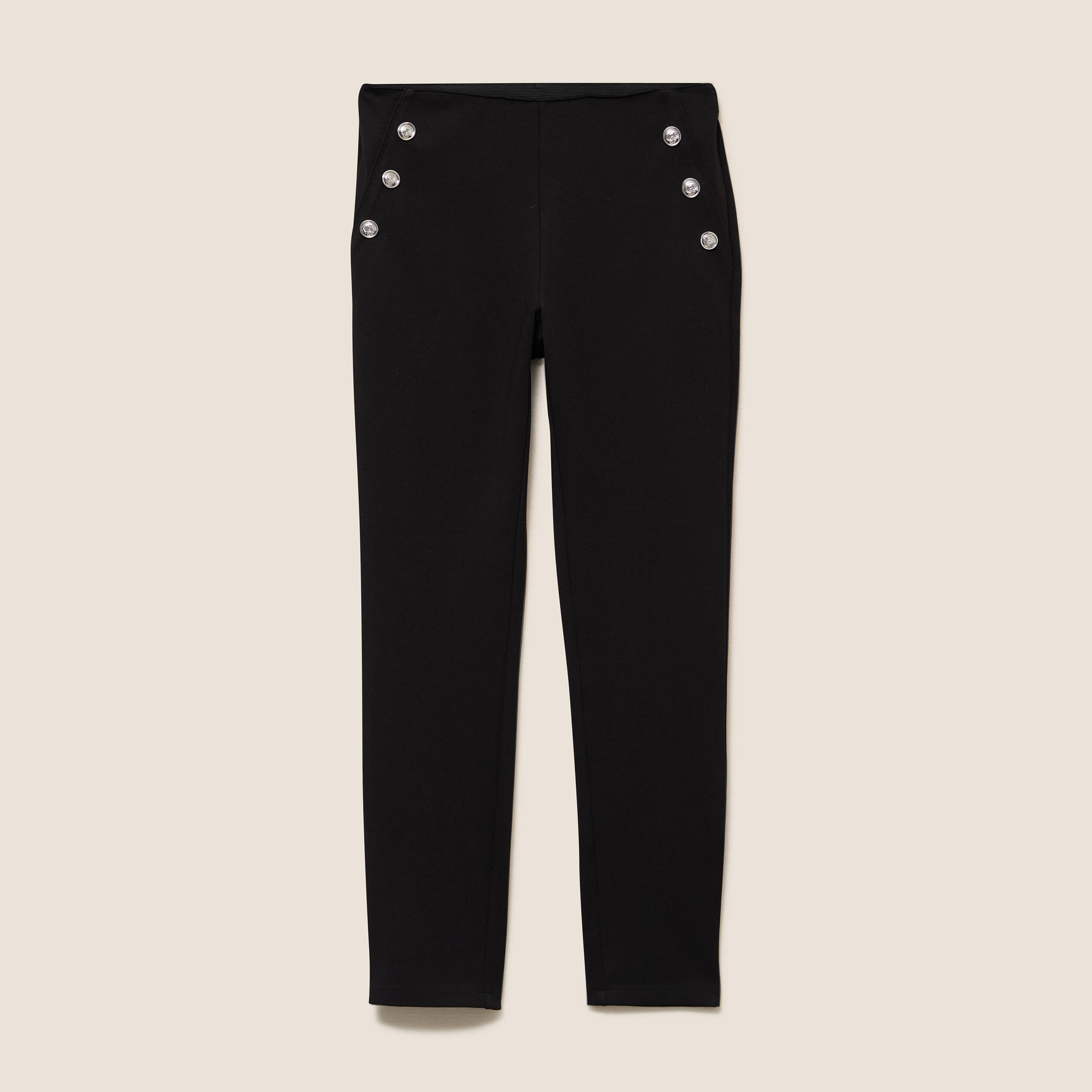 Legging 7/8&egrave;me taille bascul&eacute;e en maille noir femme