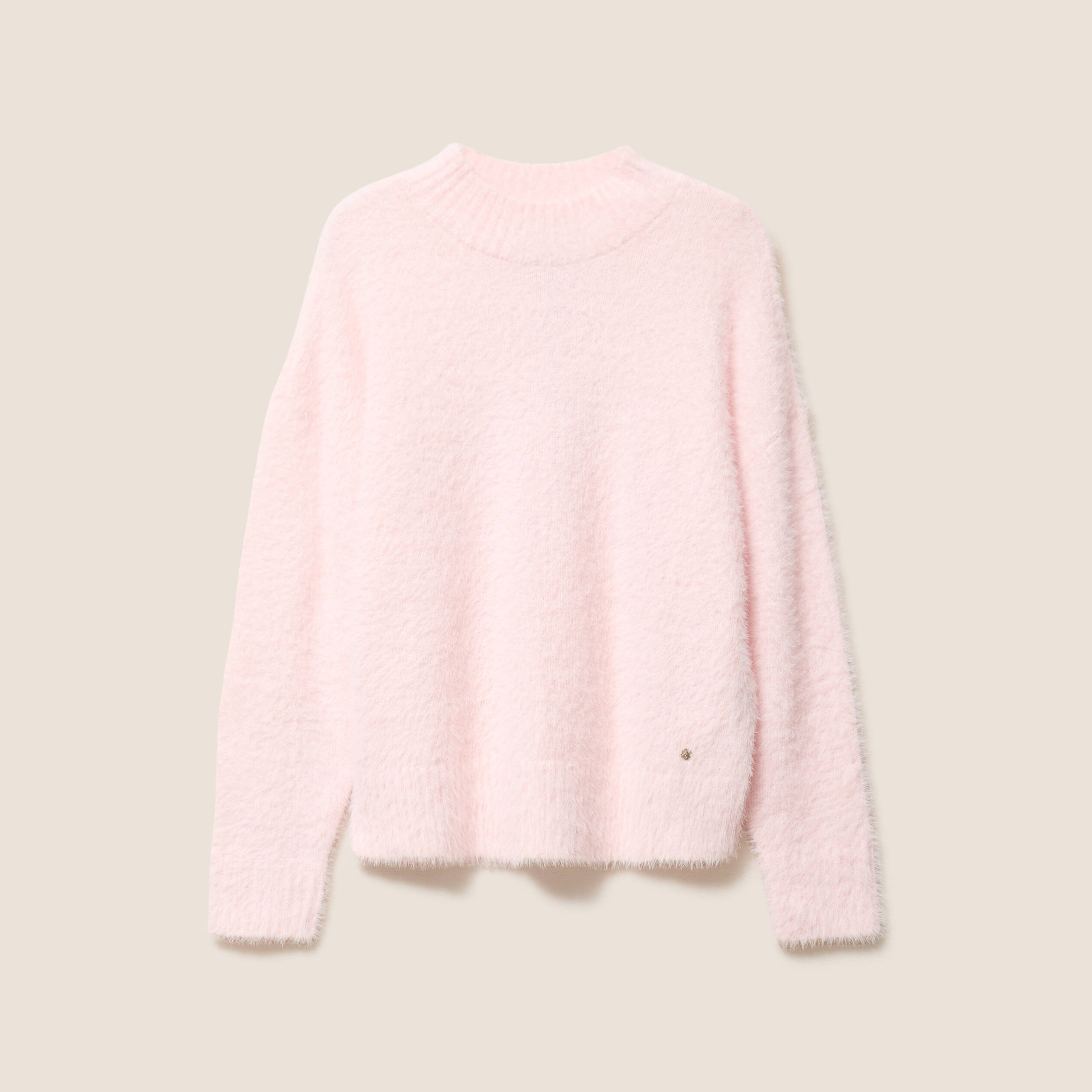 Pull col montant doux rose clair femme