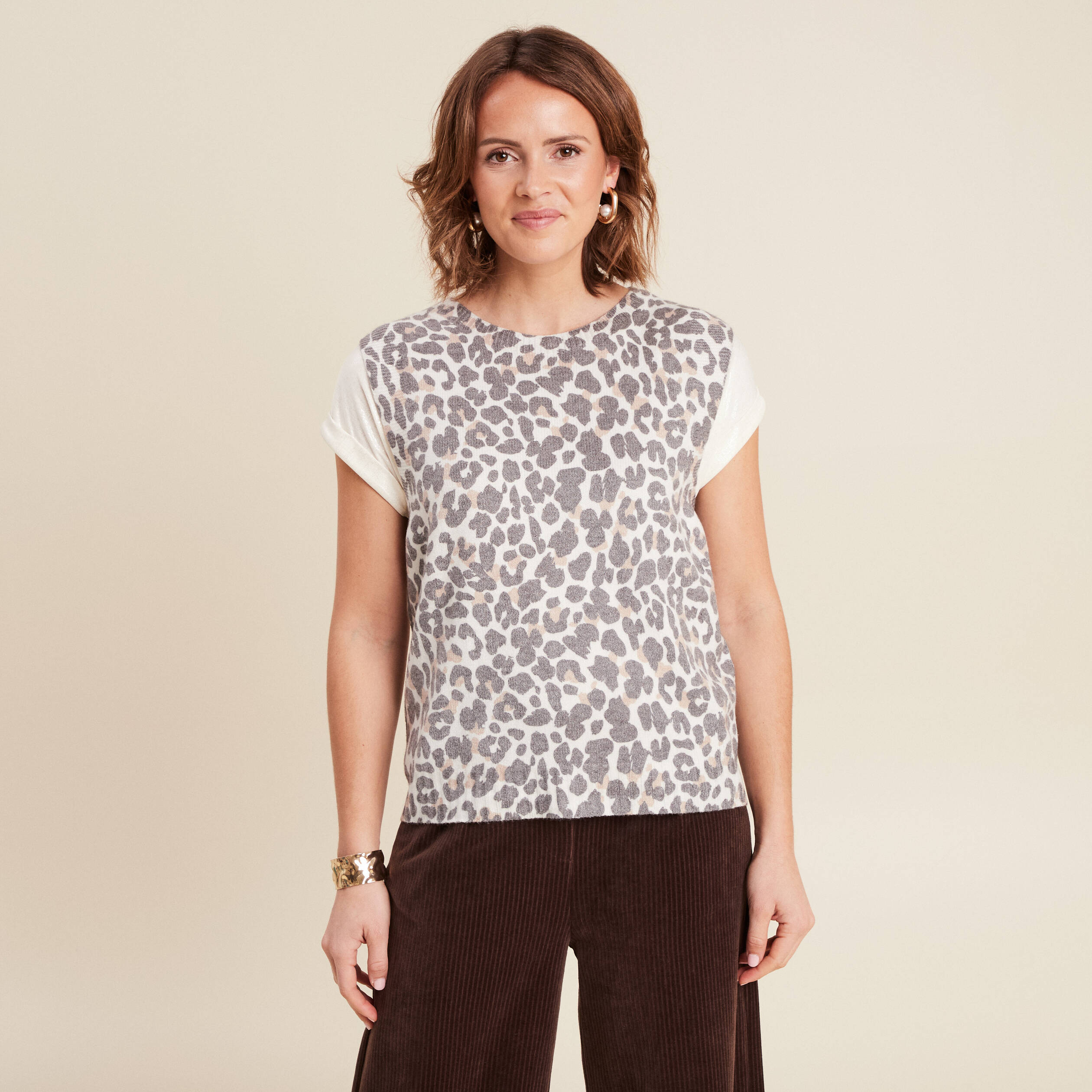 Pull sans manches ecru femme