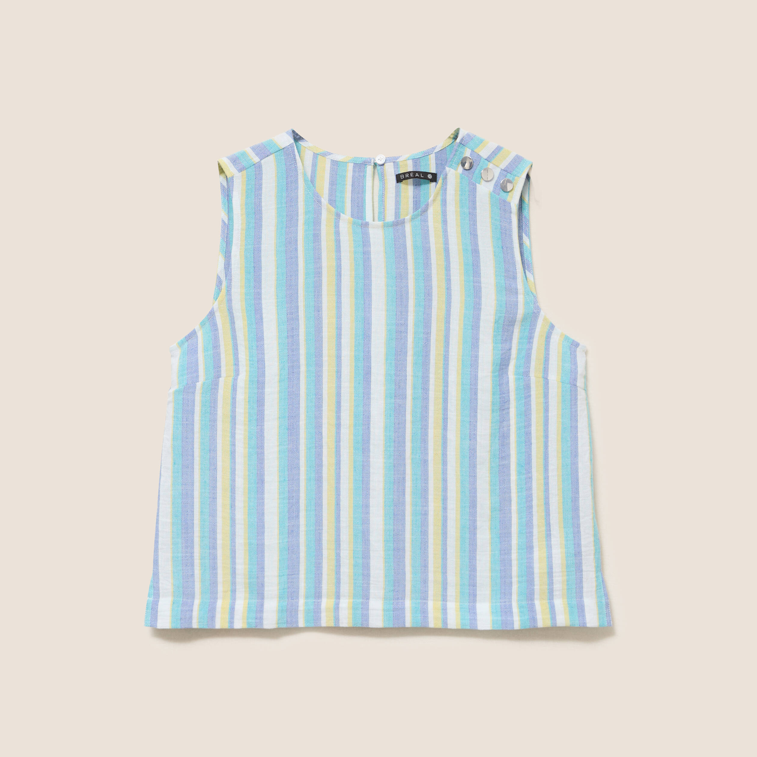 Blouse sans manches col rond bleu femme