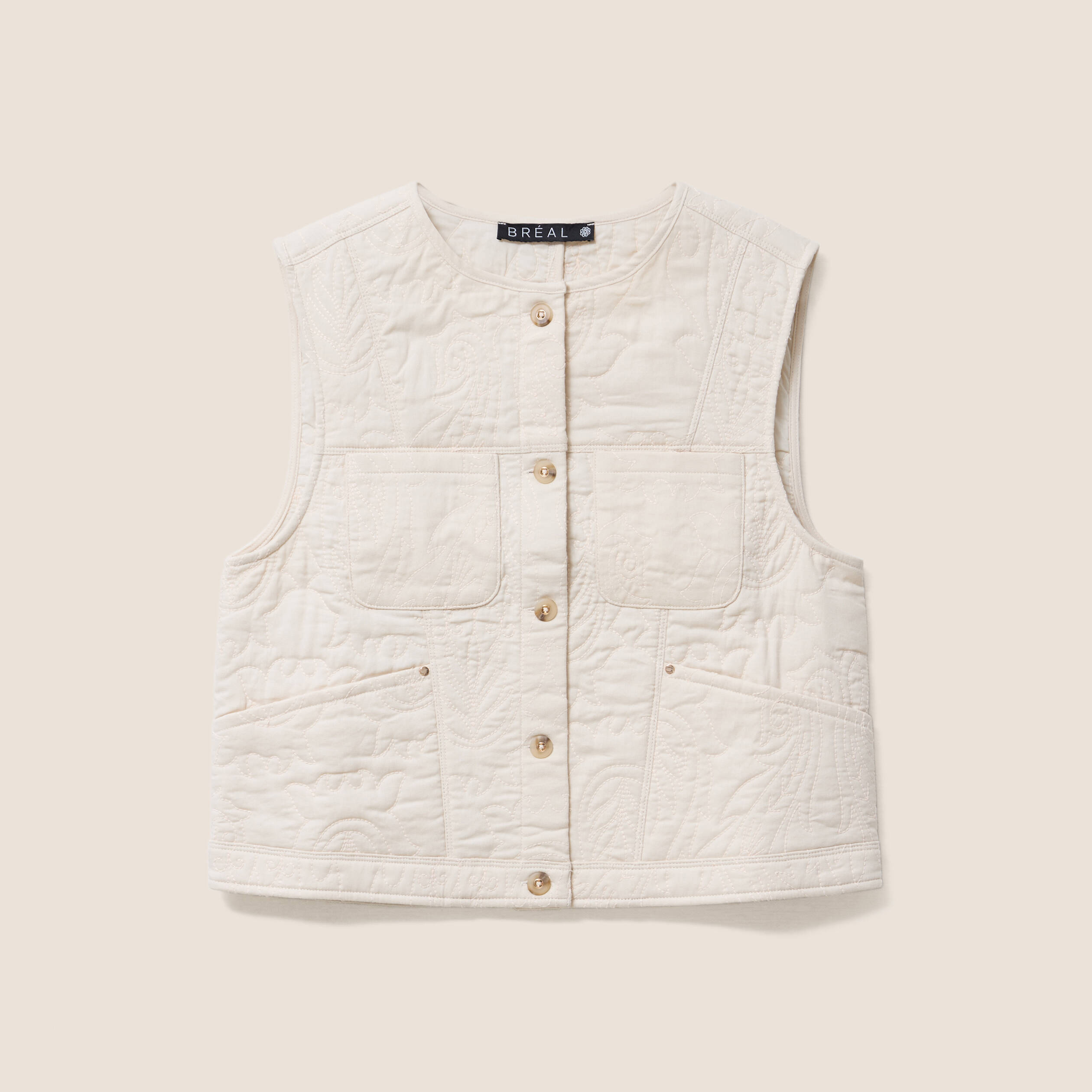 Gilet sans manches doubl&eacute; coton ecru femme