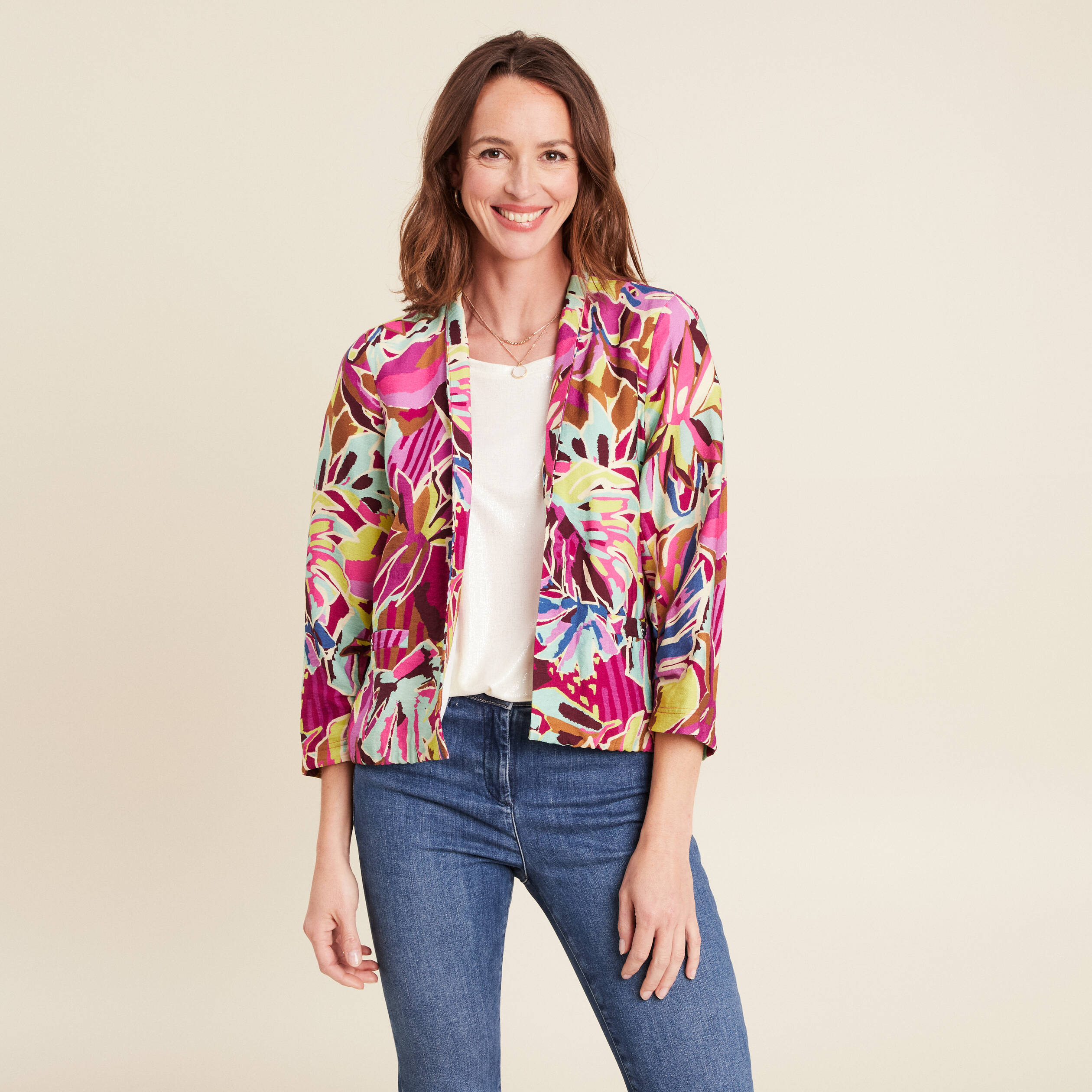 veste courte bas resserré doublée mauve femme