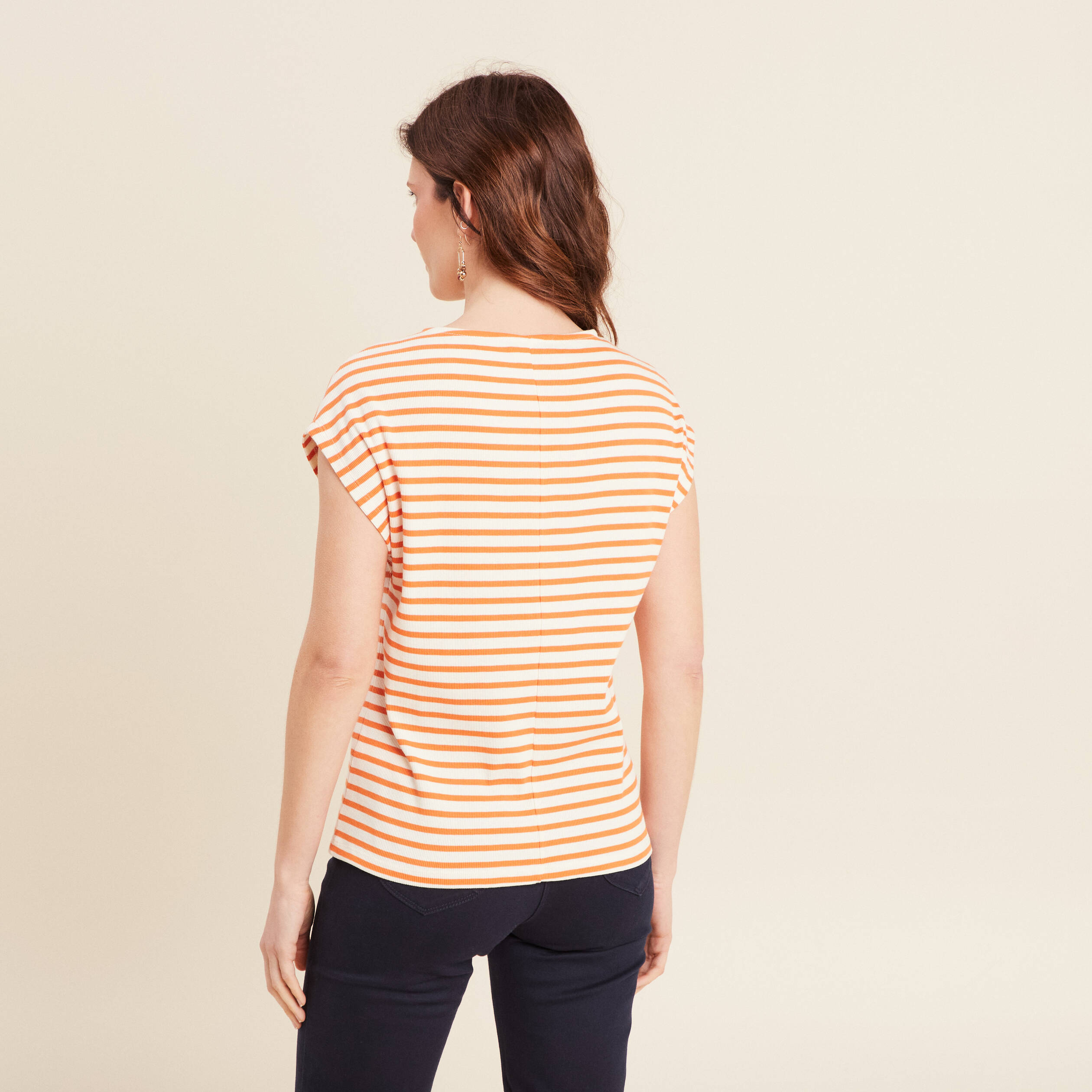 T-shirt manches courtes orange abricot femme