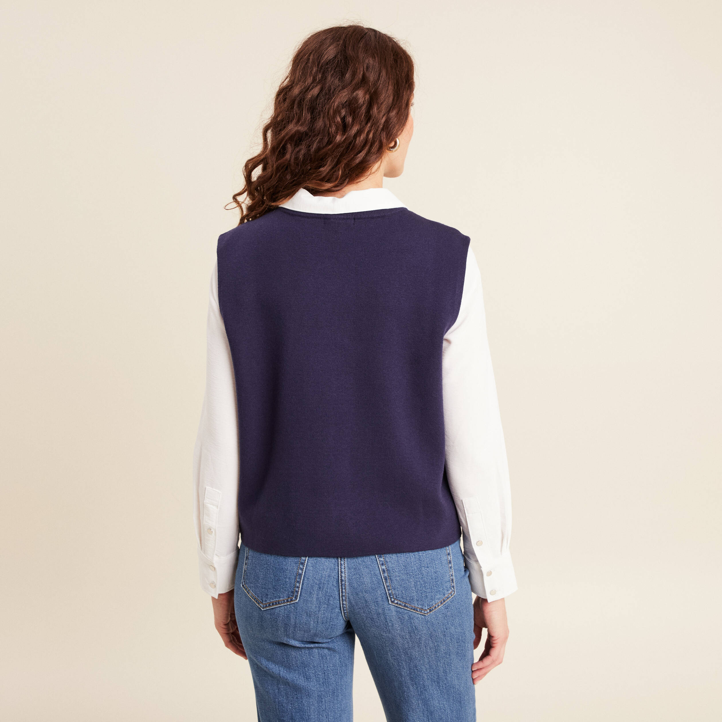 Gilet droit court sans manches bleu marine femme