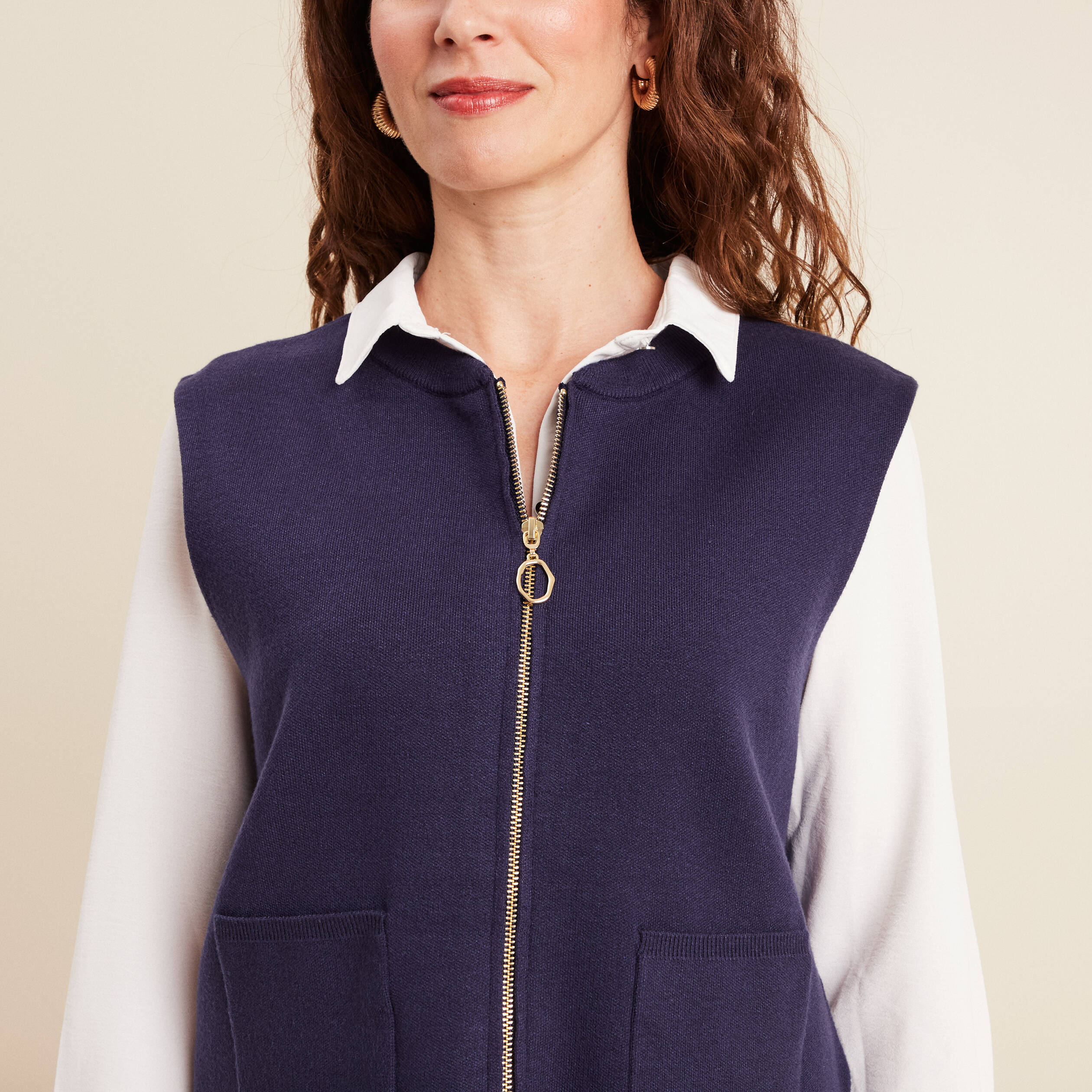 Gilet droit court sans manches bleu marine femme