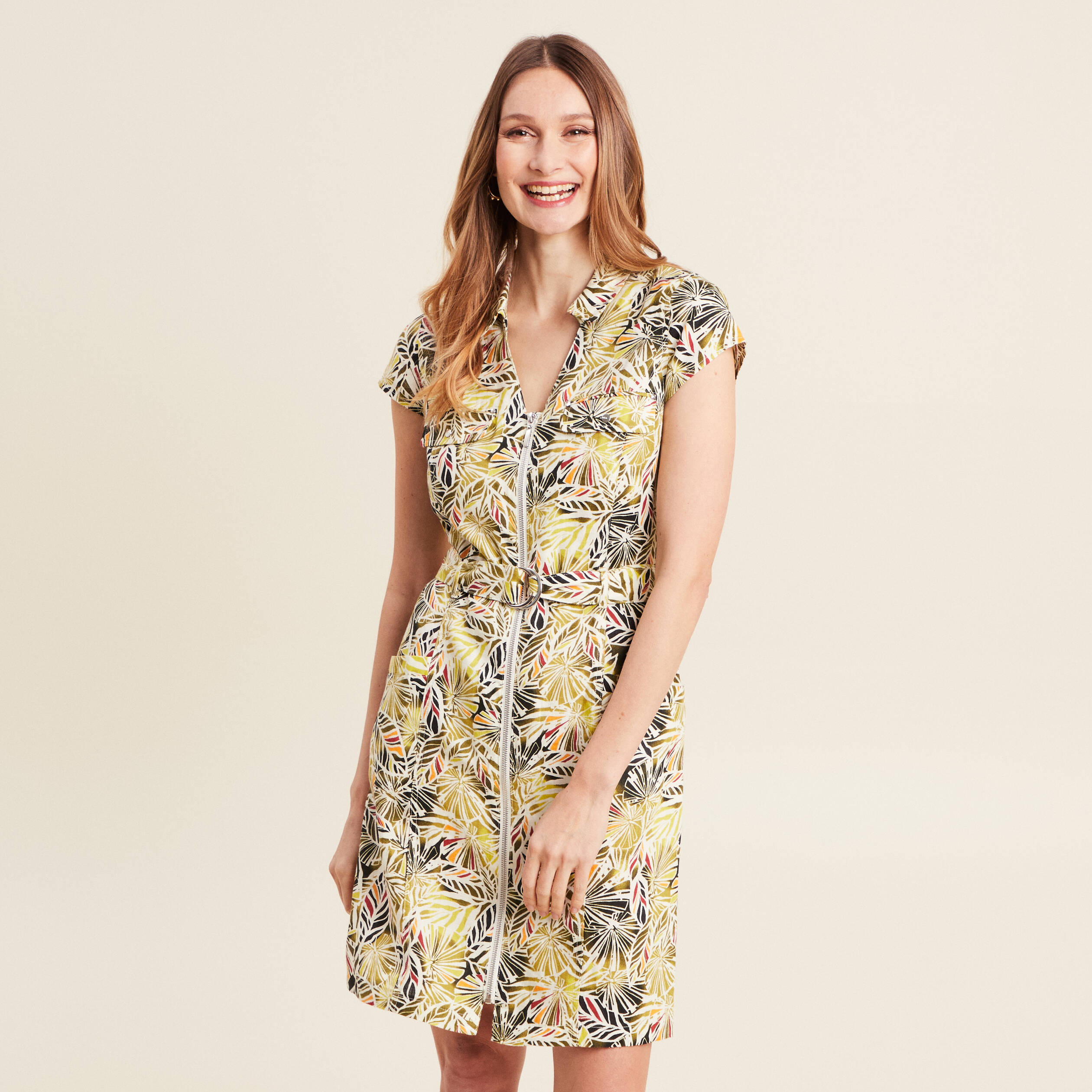 Robe droite zippée vert femme