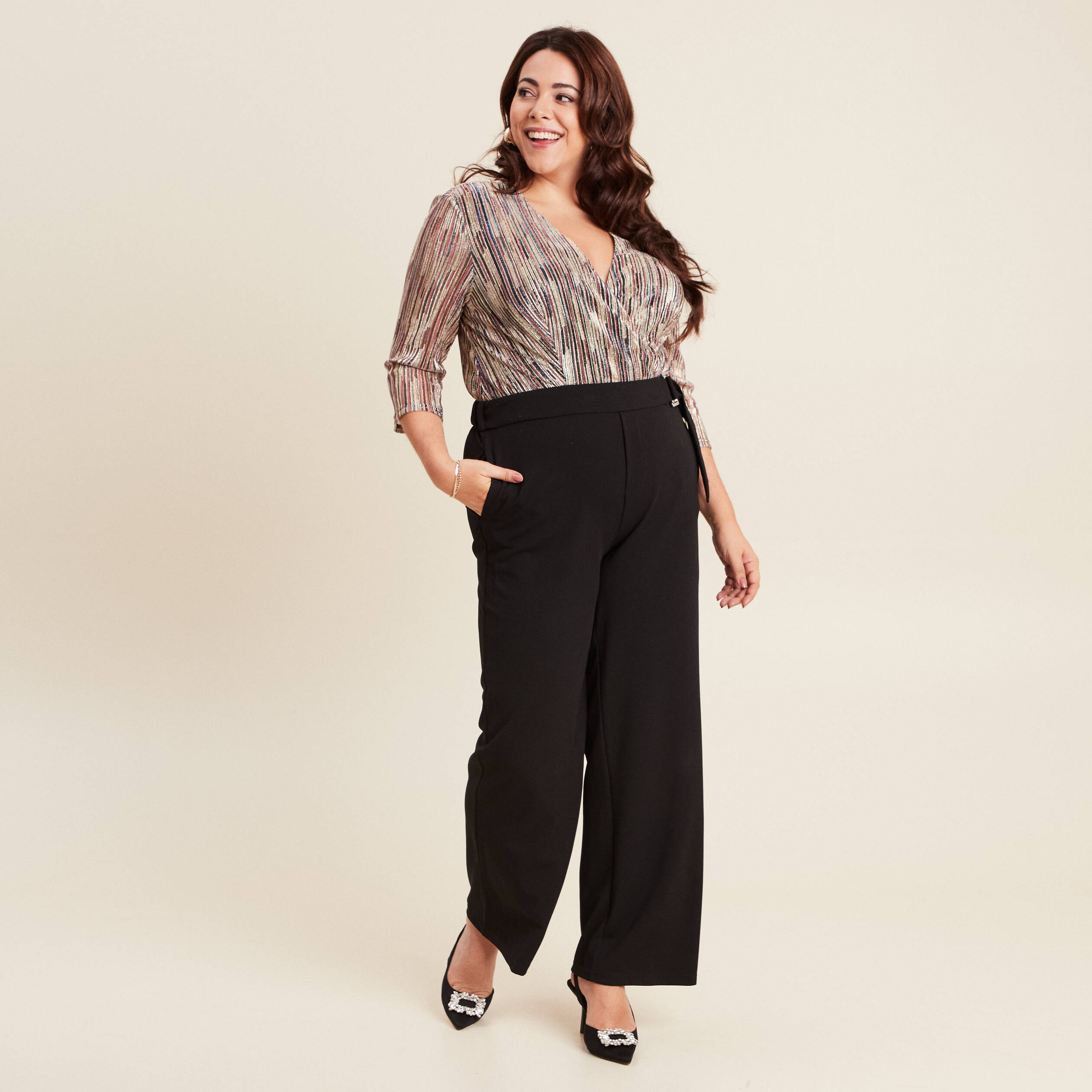 Combinaison pantalon pailletée rose femme