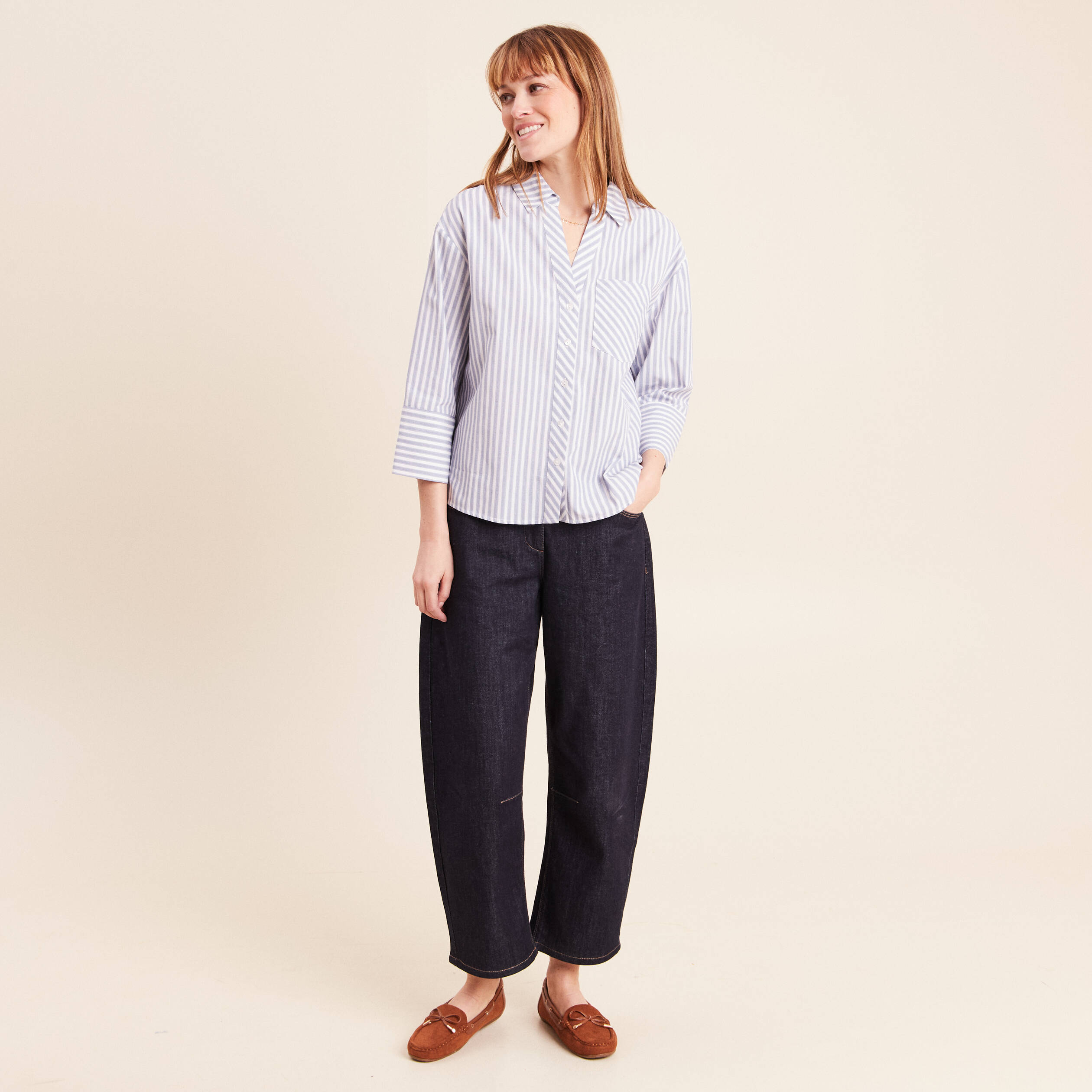Chemise manches 3/4 bleu femme