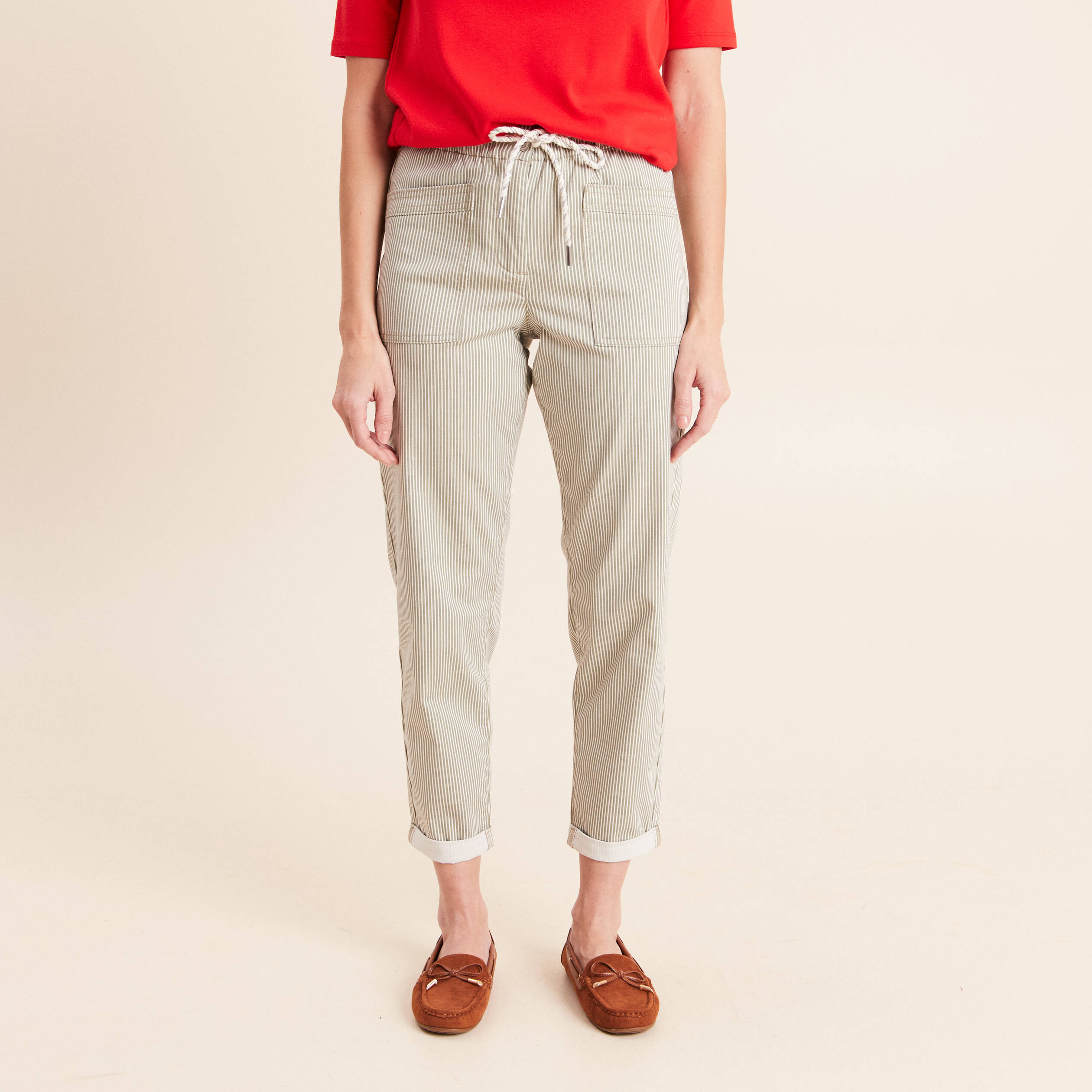 Pantalon coupe mom 7/8&egrave;me vert femme