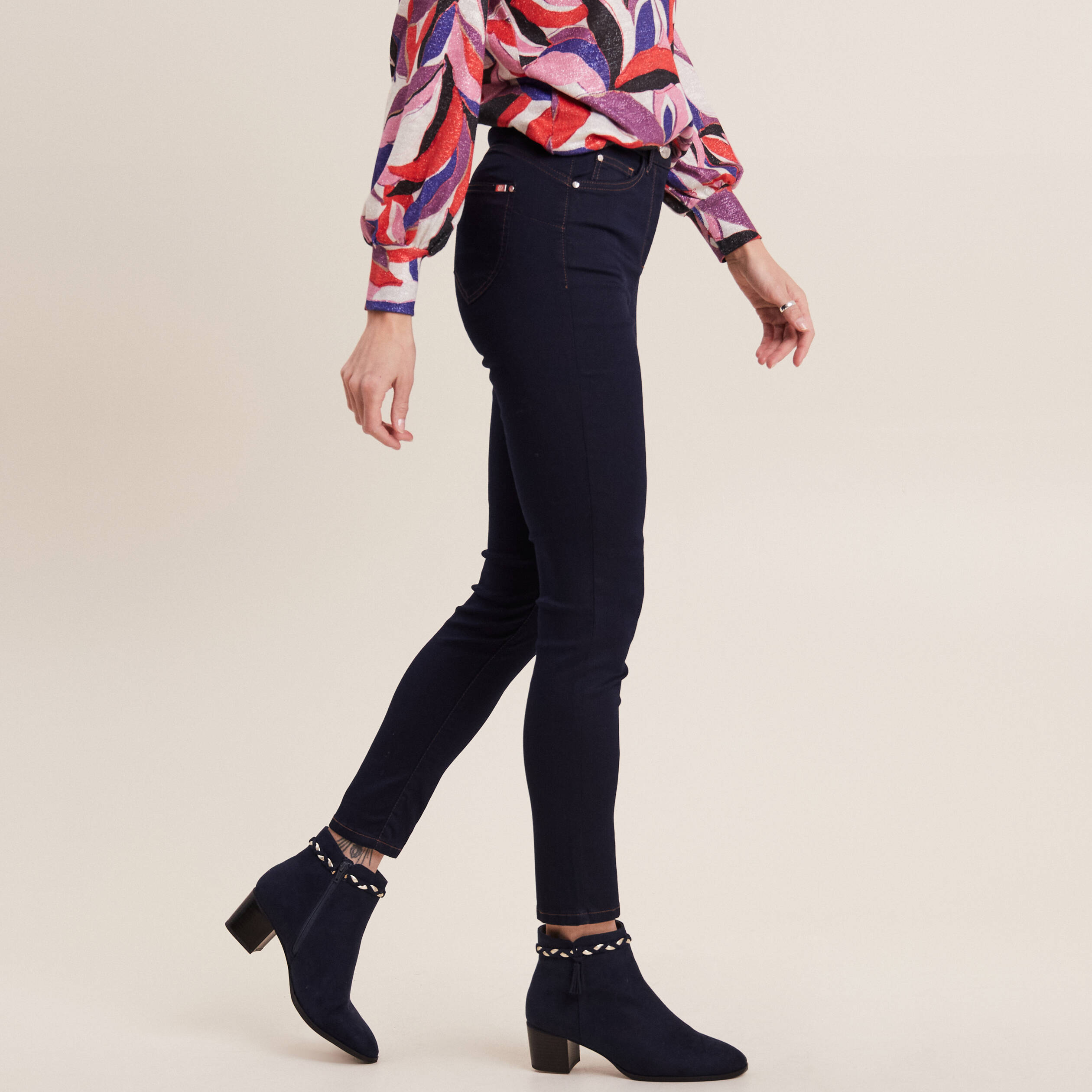 Pantalon léger taille haute 7/8ème denim brut femme