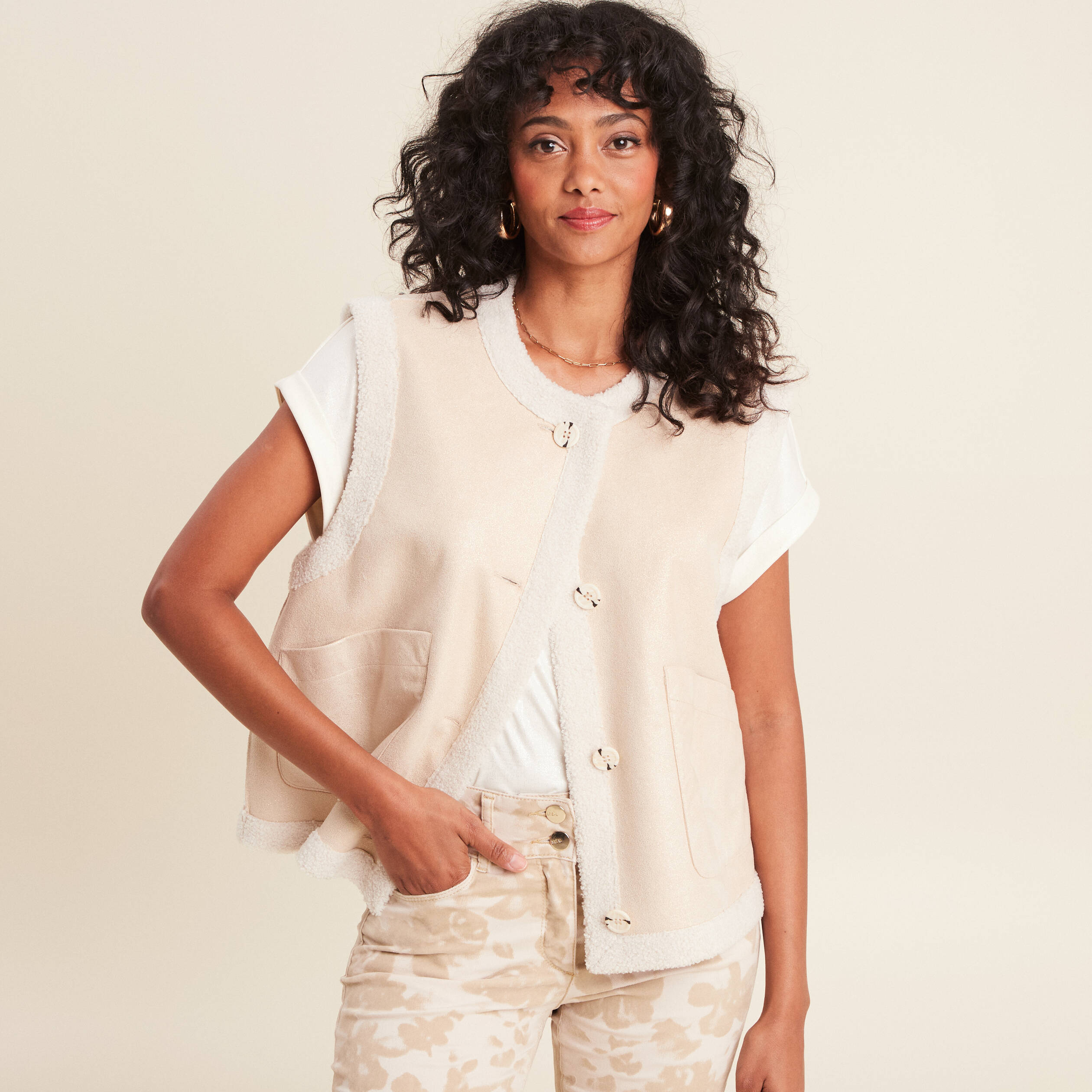 gilet reversible laine mouton beige femme Gilet réversible laine mouton beige femme