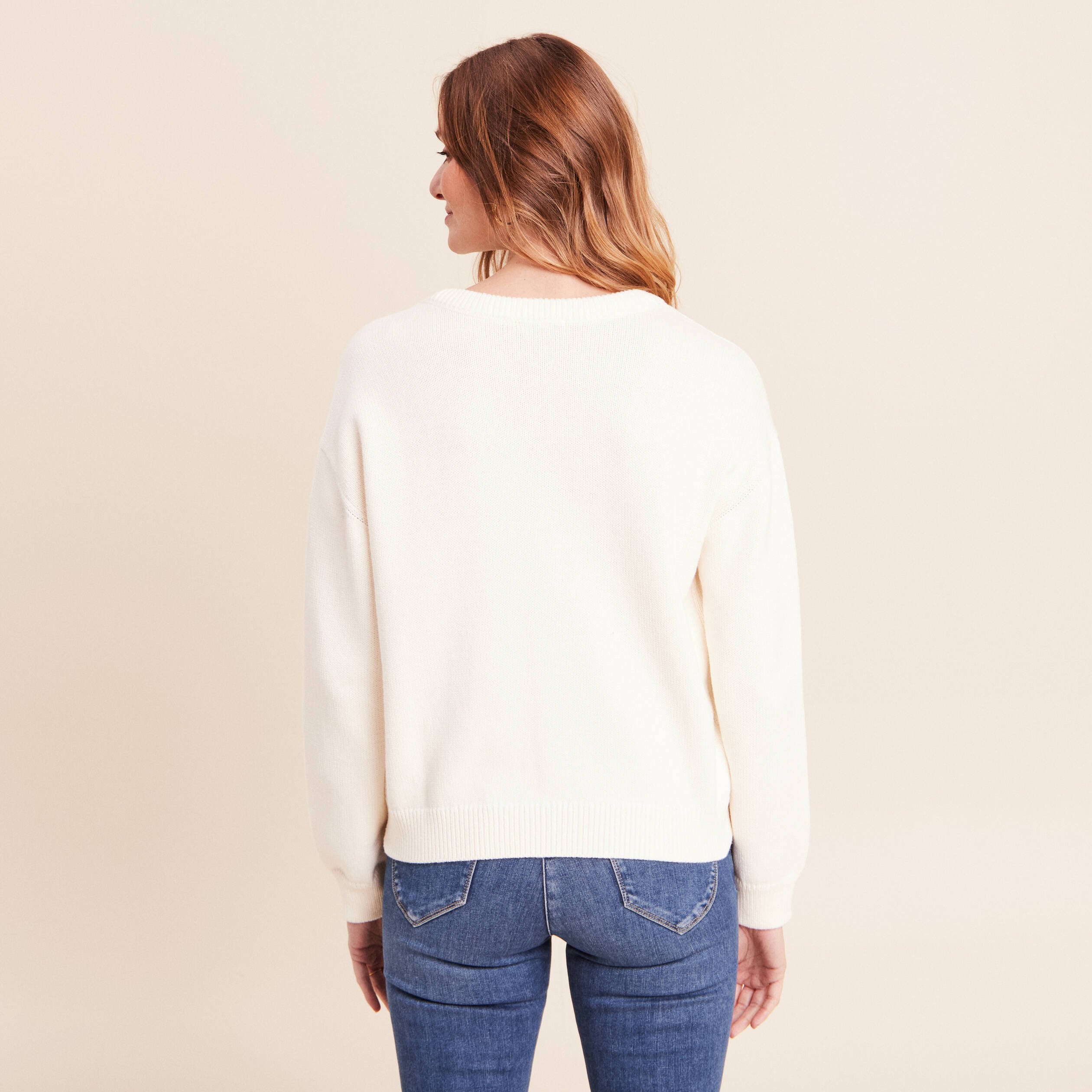 Gilet manches longues ecru femme