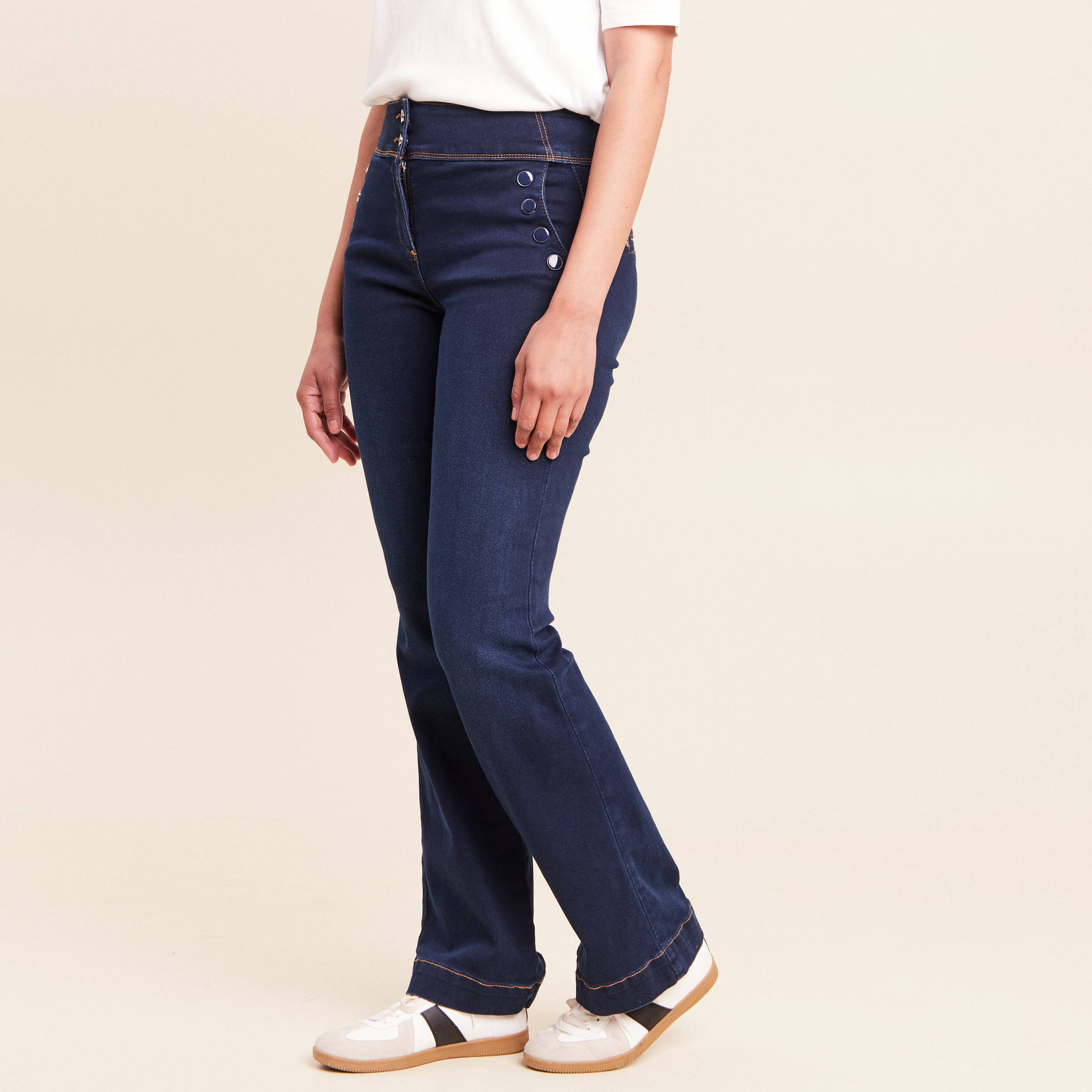 Jean bootcut taille haute denim brut femme